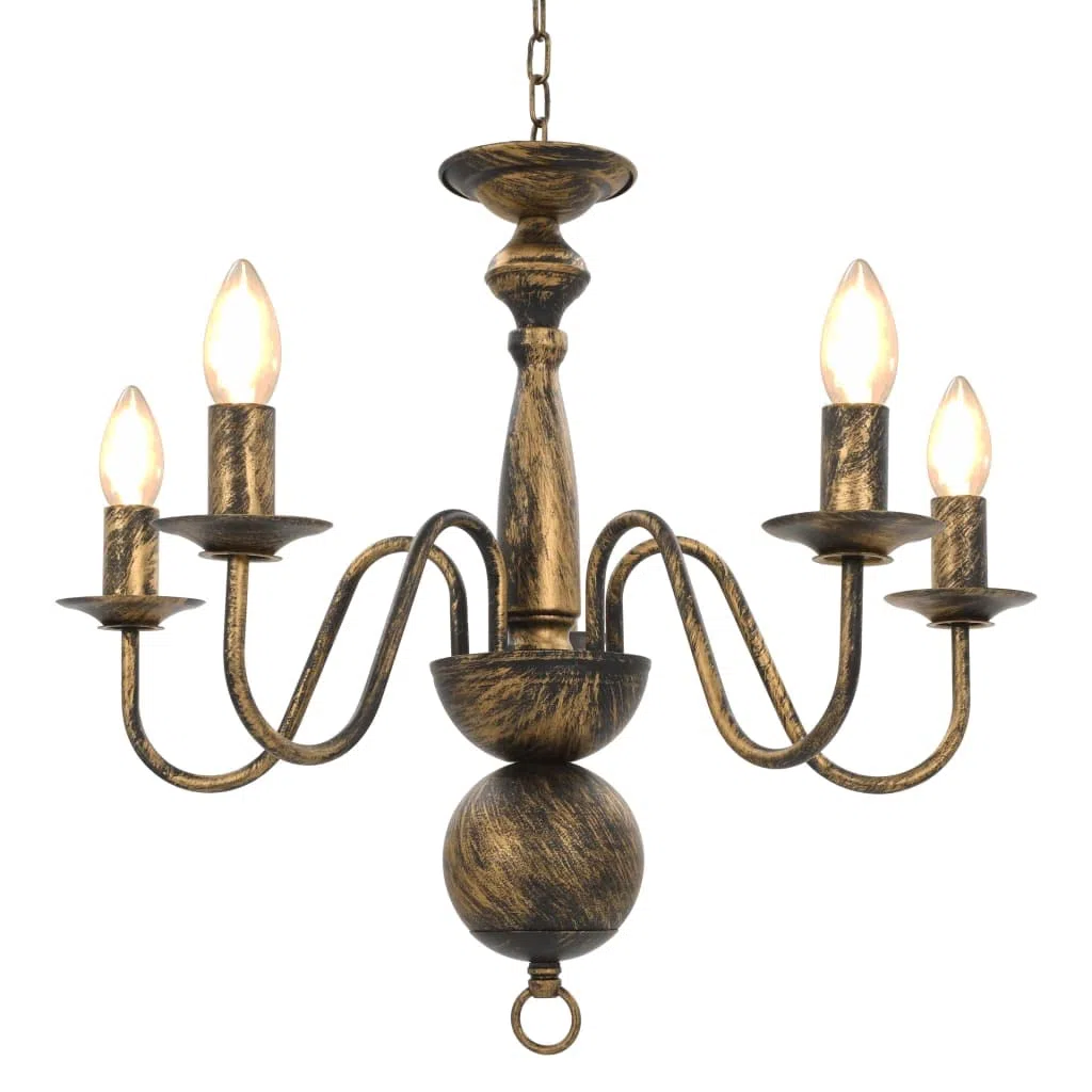 vidaXL Kronleuchter Antik Deckenlampe Pendelleuchte Lüster Deckenleuchte Hängeleuchte Hängelampe Leuchte Lampe Schwarz 5xE14-Glühbirnen