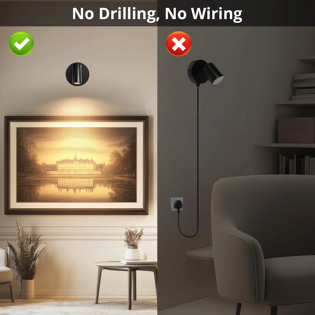 TaoFiaCo LED Spots Akku Wandleuchte Innen Schwarz 2 Stück - USB Wandlampe Aufladbar mit Fernbedienung 3 Farben - Spotlight LED Wandspots Bilderbeleuchtung Kabellos für Pflanzenstrahler Schlafzimmer