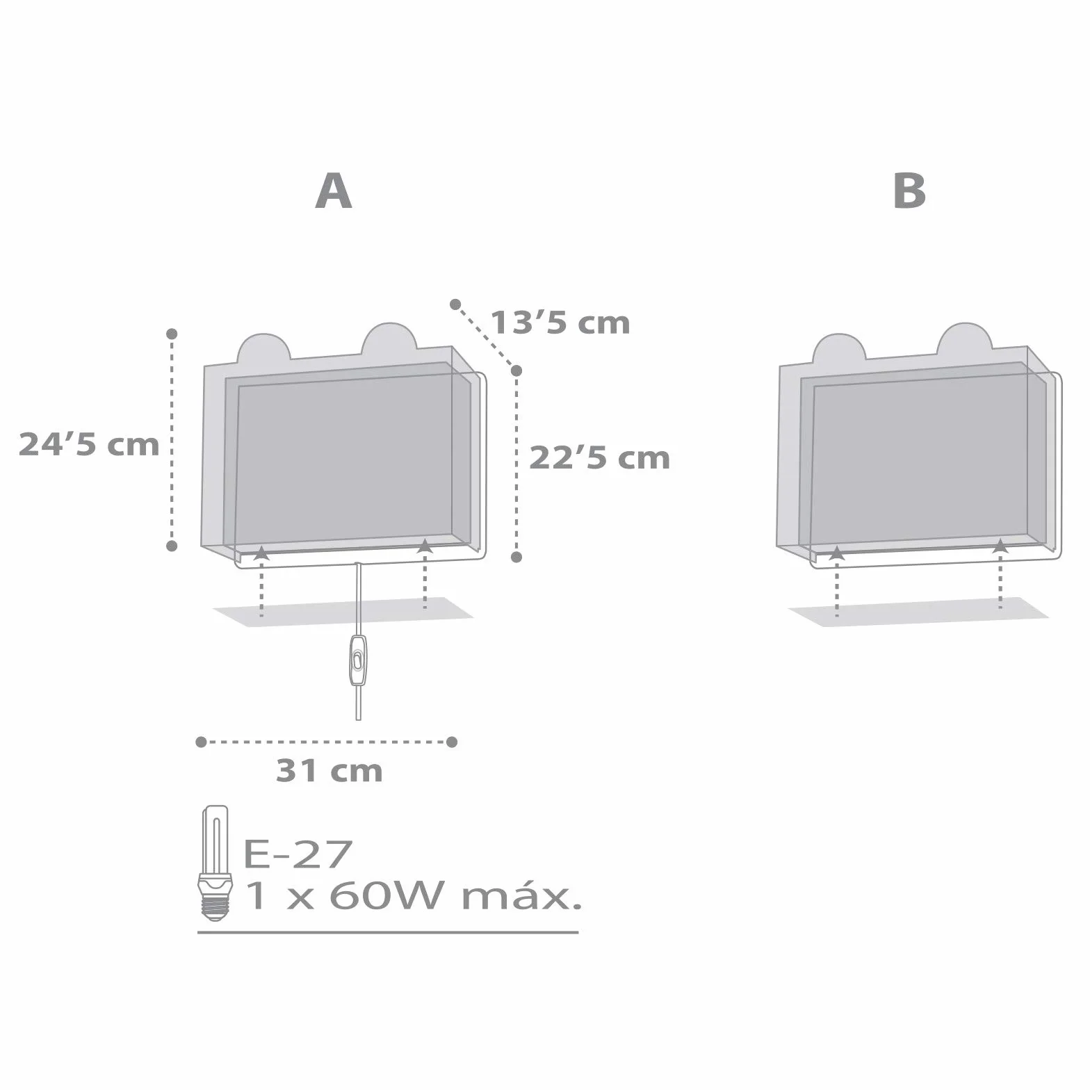 Dalber kinder Wandlampe, Kinderlampe Wandleuchte, kinderzimmer Little Teddy Bär Tiere, grau, 64578, E27