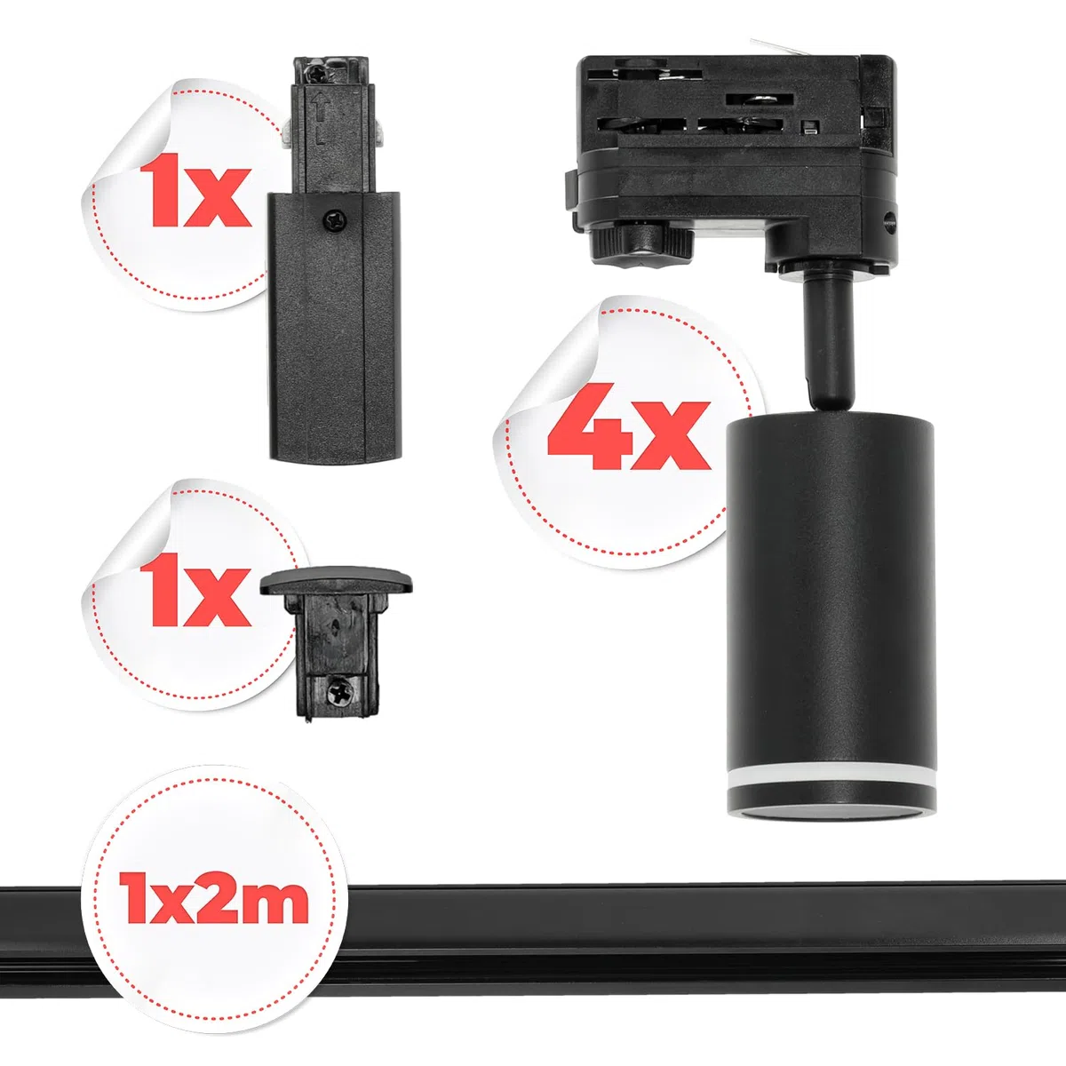 NEXTRACK 3-Phasen-Schienen-Set Komplett-Set 4x GU10 Lampe 2m Schienensatz Schwarz