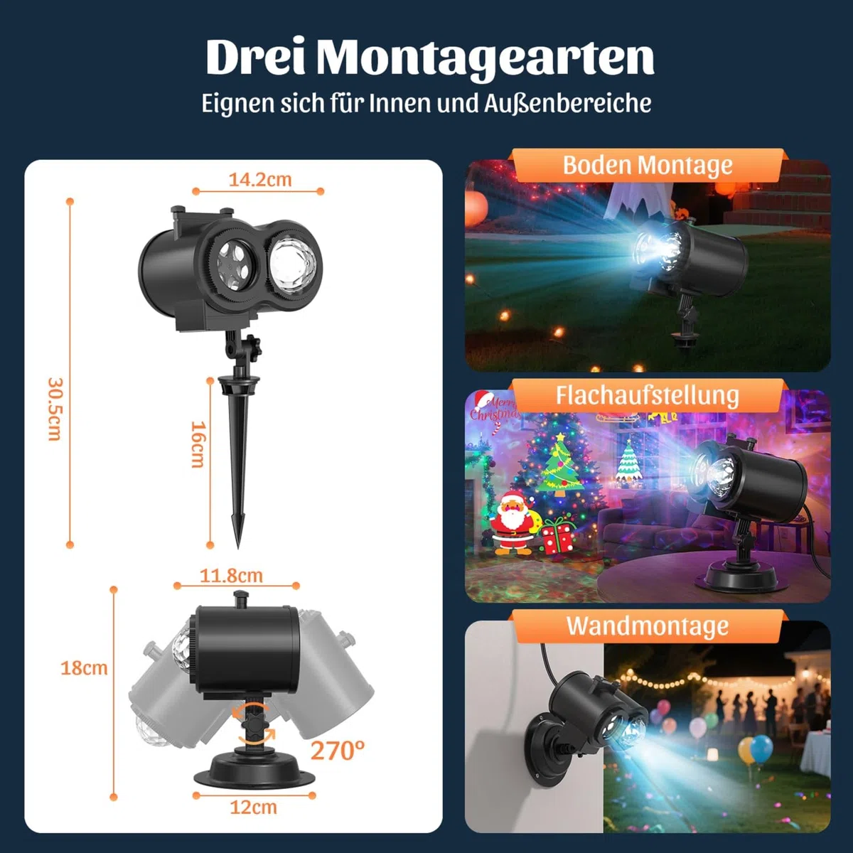 OUSFOT Projektor Weihnachten Aussen, 16 Folien, Halloween Projektor mit Fernbedienung und Timer-Funktion, Geeignet für Erntedankfest, Weihnachten, Neujahr, Partys