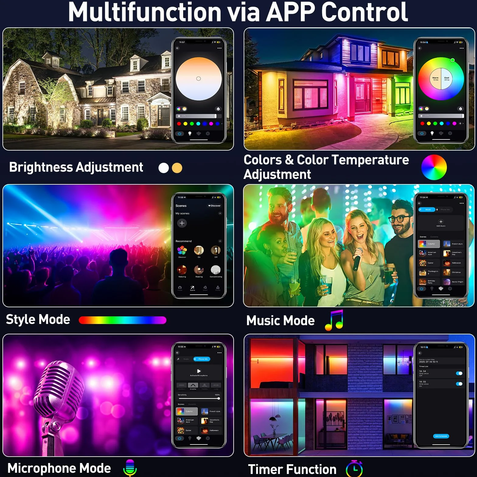 T-SUNUS RGB LED Strahler 72W Outdoor WiFi Bluetooth APP Steuerung IP66 Wasserdicht Wallwasher 4 Stück