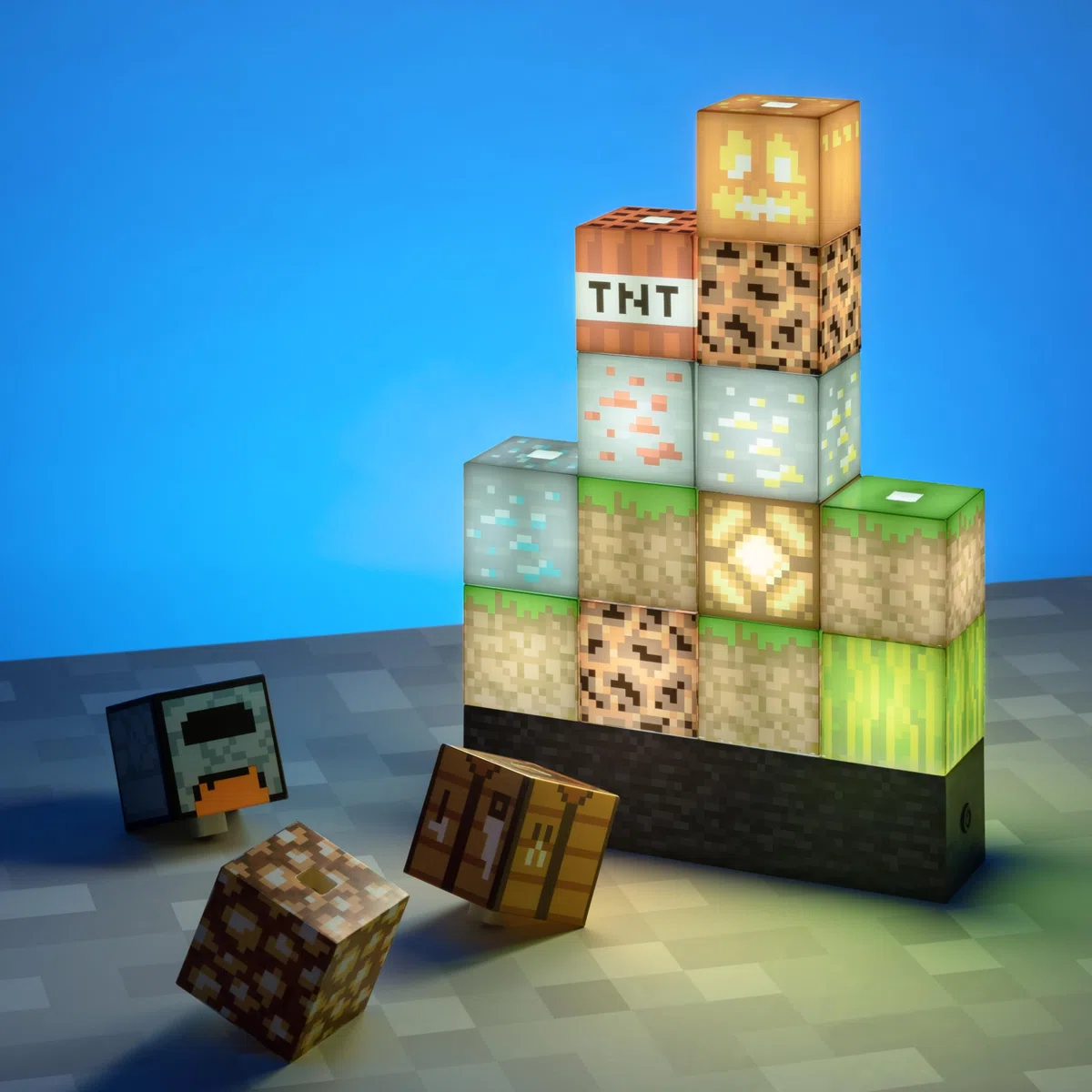 Minecraft Blockbaulampe, 16 verschiebbare Lichtblöcke und Bettfels-Basis