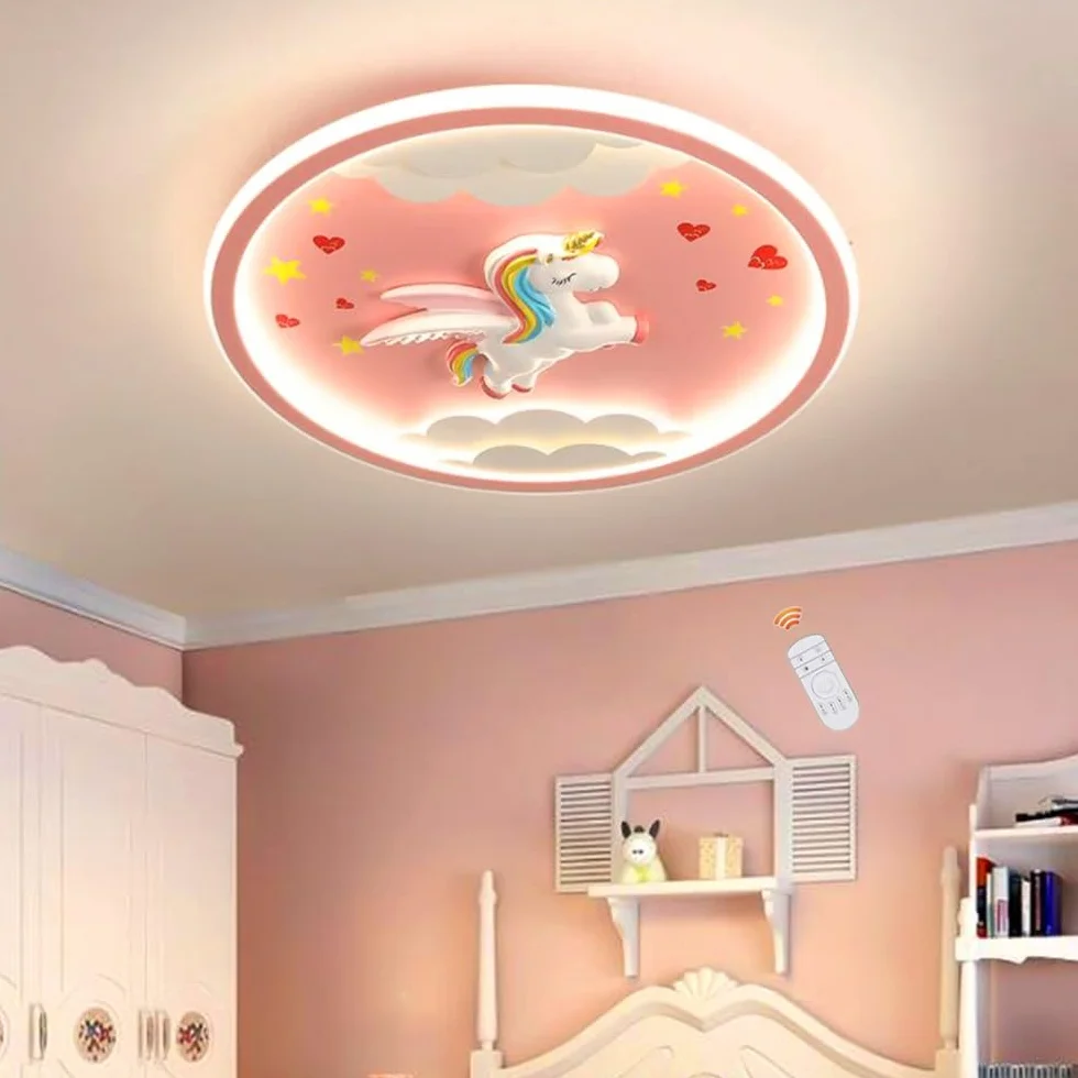 LED Moderne Deckenleuchte Einhorn Deckenlampe Rosa Kreative Kinderlampe Mädchen Schlafzimmer Lampe 56W Dimmbar Acryl Kinderzimmer Kindergarten Babyzimmer Wohnzimmer Esszimmer Innenbeleuchtung,50cm
