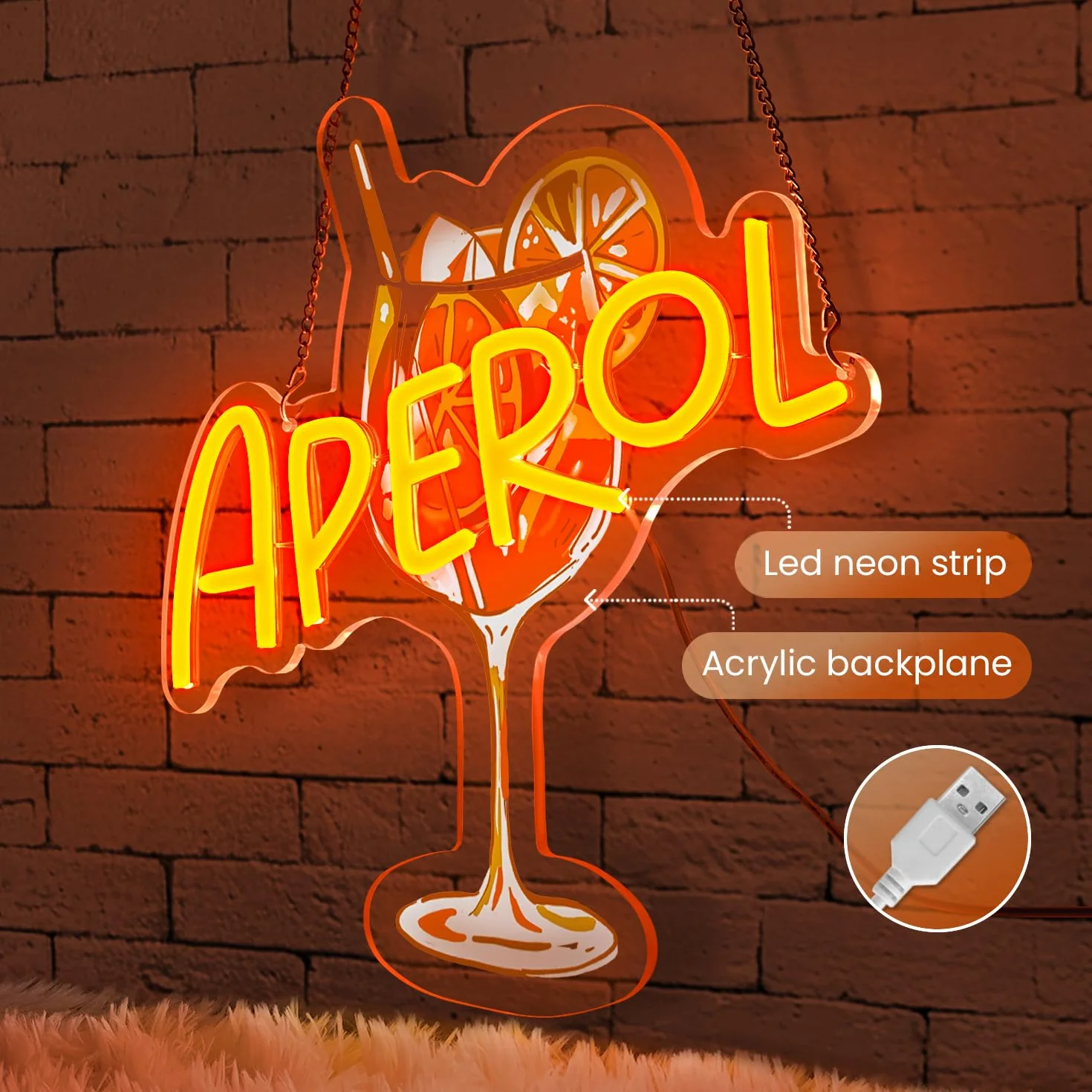 Aperol Neon Schild Cocktail Led Schild,Aperol Spritz Neon Schild,USB Dimmbare Orange LED Glas Schilder,Bar Led Neon Wandleuchte für Pub Club Cocktail Party Man Cave Küche Geschenk