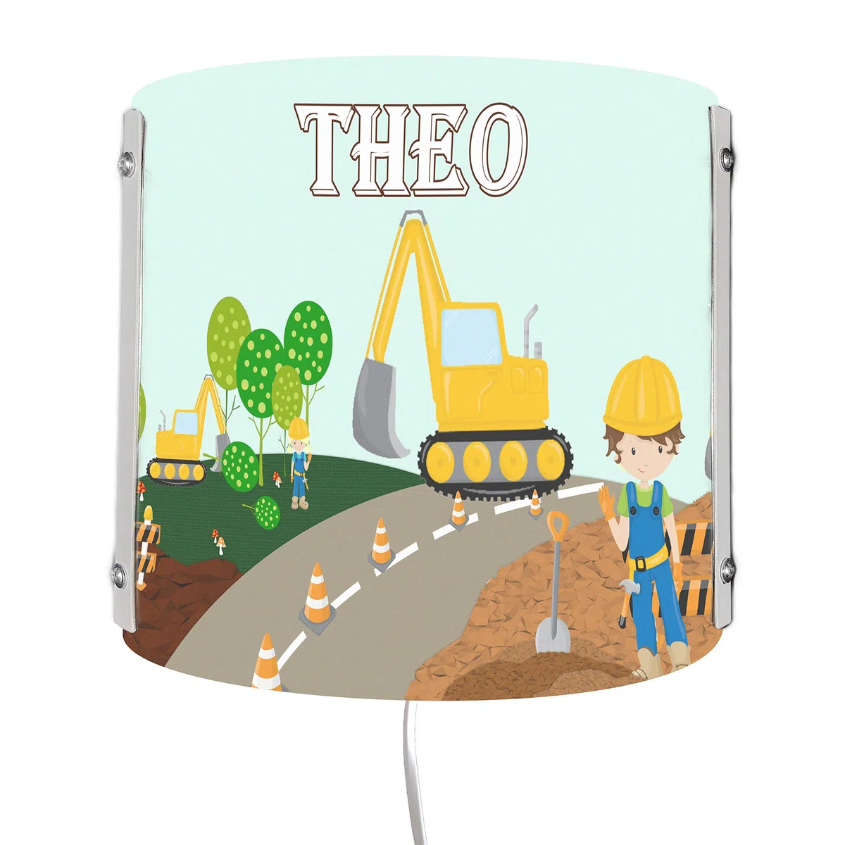 WA-1084, Bagger, Kinderzimmer Wandlampe personalisiert mit Namen, Nachtlicht/Schlummerlicht für Steckdose, E14, 22 x 22,5 x 8,5 cm