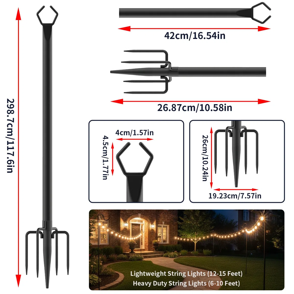 2 Pack 9.8FT Lichterketten Stange für Außenbereich – String Light Pole für Deck, Garten und Patio, Langlebig Terrasse Beleuchtung Stand für Hochzeit,Parteien,Weihnachten
