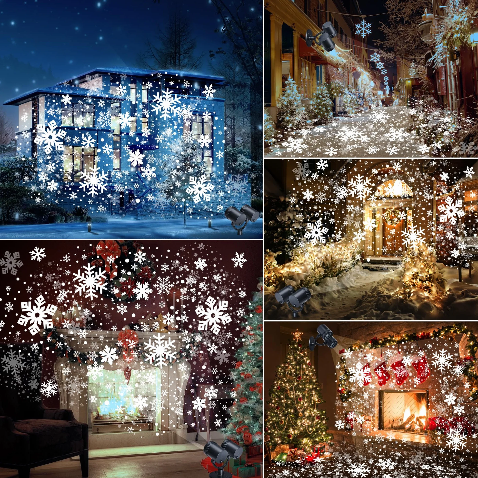 Moxled Projektor Weihnachten Aussen, Doppelter Kopf Dynamische LED Schneeflocken Projektor mit Timer, Wasserdicht Weihnachtsbeleuchtung außen für Garten Fenster Wand Hof Party Weihnachtsdeko