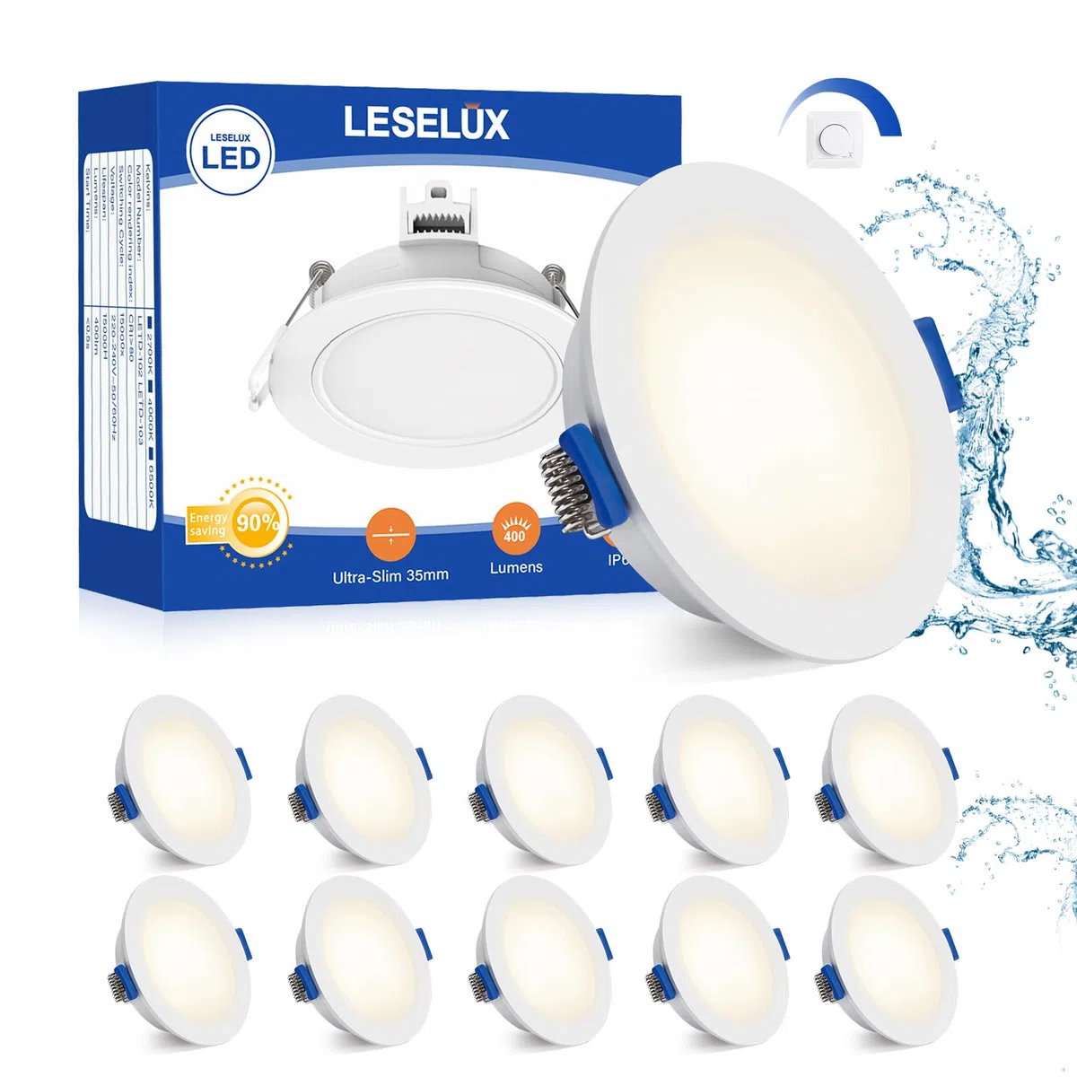 Leselux Einbaustrahler LED Dimmbar, 10x 6W LED Spot 230V IP65 4000K Neutralweiß 400LM, Einbauleuchten Für Das Bad, Deckenspots 68-80mm, Einbauspots Weiß für Badezimmer Küche Wohnzimmer Loft