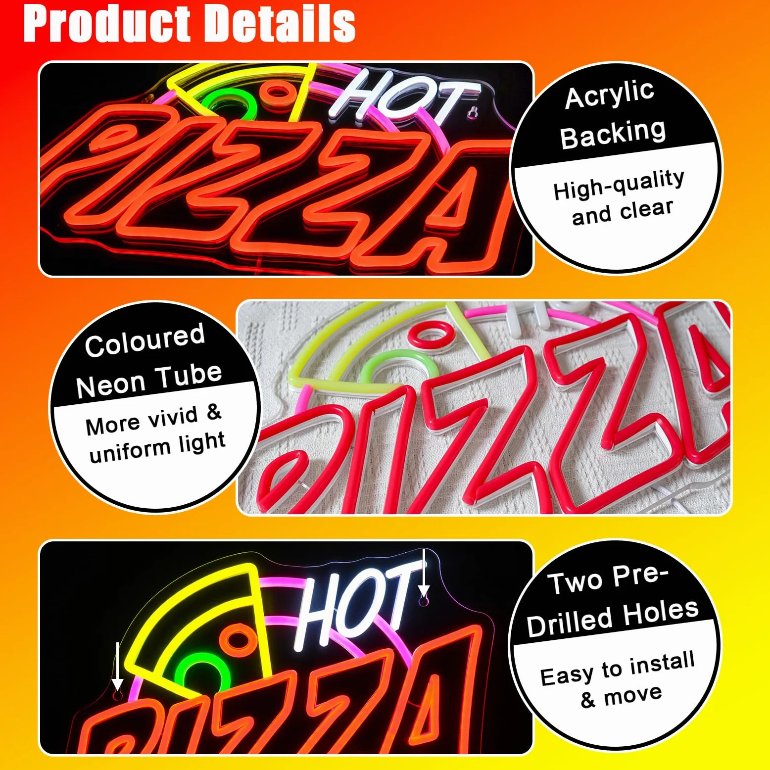 Pizza Neon Schild Lebensmittel Led Neonschild Wand Pizzerien Neon Sign USB Led Schild für Pizzeria Lebensmittel-LKWs Geschäft Küche Bar Restaurant Zuhause Party Fenster Dekoration