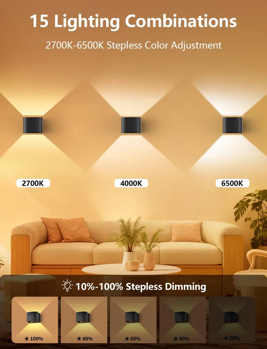 GeyouLux 6000mAh Akku Wandleuchte Innen mit Bewegungsmelder, Wandlampe mit Fernbedienung Einstellbar Abstrahlwinkel, 3 Modi 2700K-6500K Dimmbar Timer LED Aufladbare Wandleuchte für Treppe Flur 2 Stück
