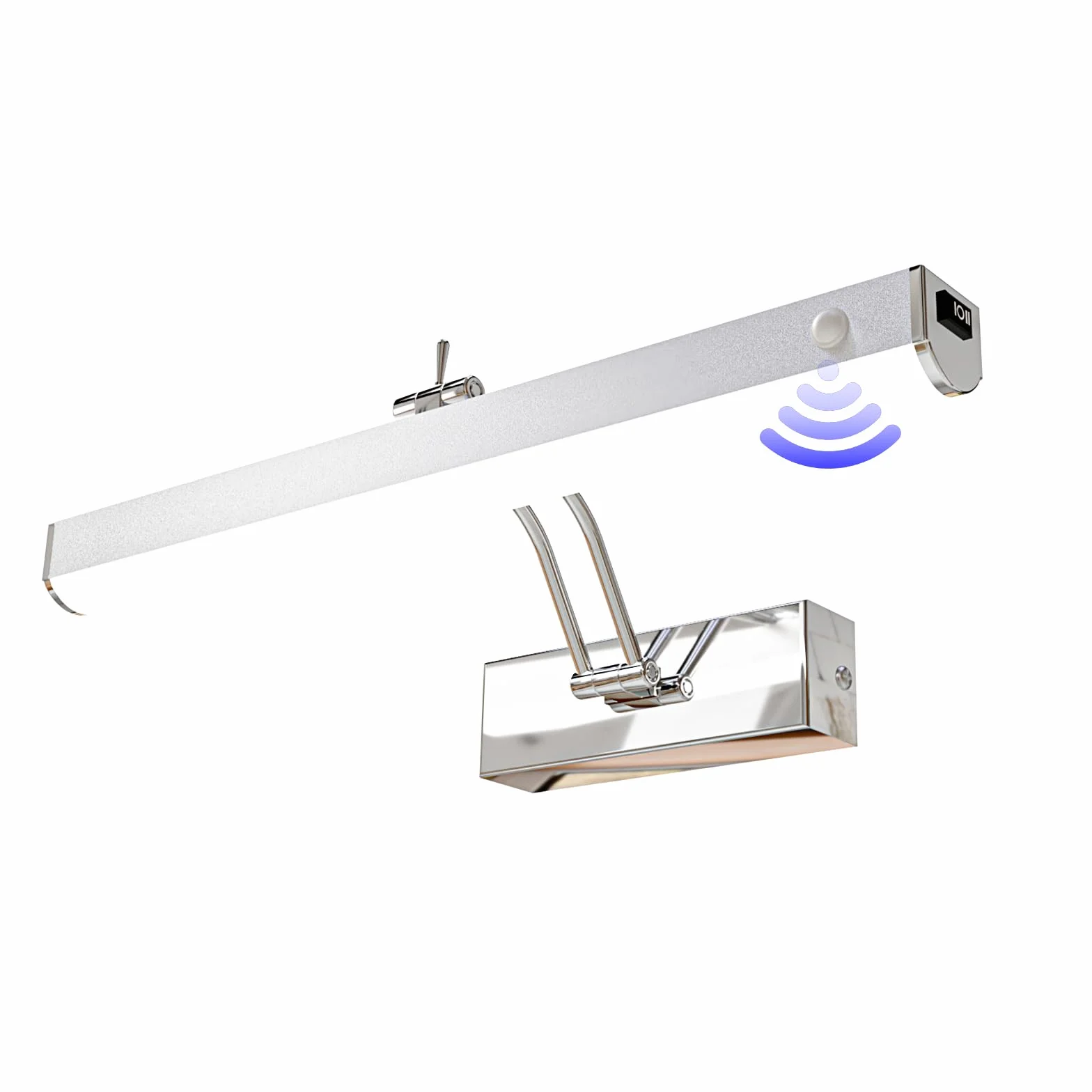 LED Spiegelleuchte Bad mit Schalter, Spiegellampe Badezimmer mit Bewegungsmelder, 6W 29cm Badlampe Wand aus Edelstahl, 240° Drehbar Wandleuchte Badezimmer, IP44 Kaltweiß 6000K, Silber
