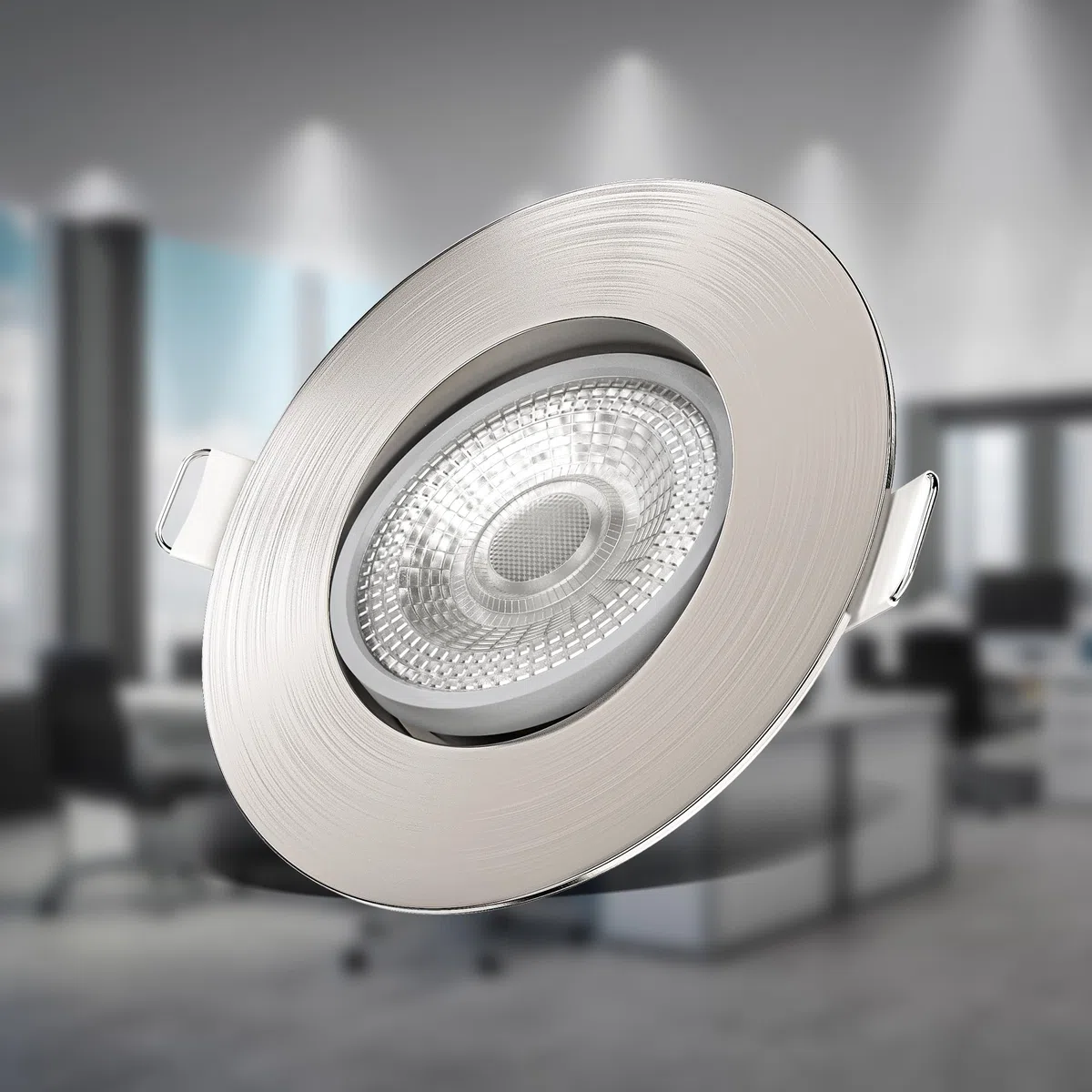 B.K.Licht - 6er Set LED Einbaustrahler 230V, stufenlos dimmbar, schwenkbar, Lochmass 68mm, flach, LED Spot, Deckenspots, Spots, Einbauleuchten, Einbauspots, Lampen, 90x24 mm, Matt-Nickel