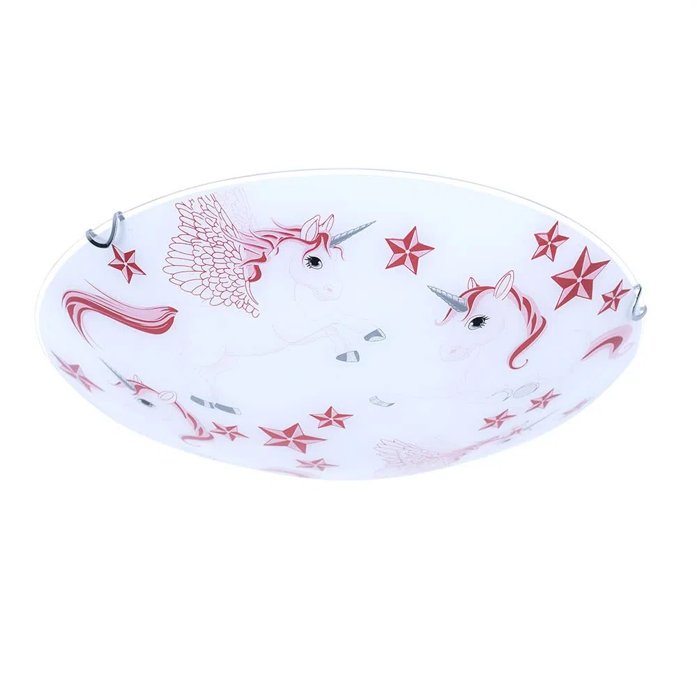 GLOBO Glas Decken Leuchte Kinder Zimmer Beleuchtung Einhorn Mädchen Lampe rosa weiß 40609-2