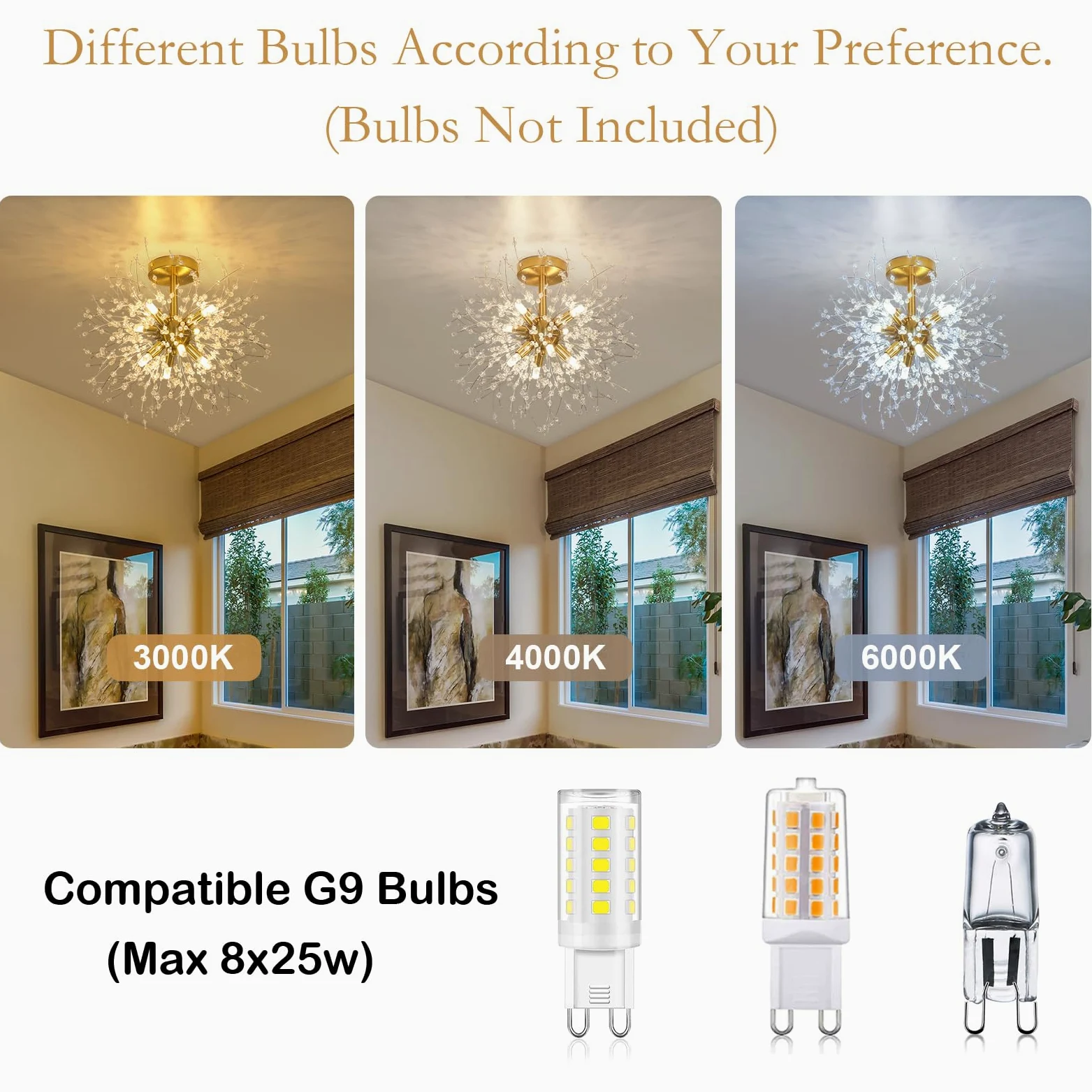 Rayofly Moderne Kristall Deckenleuchte, Feuerwerk Kristall Kronleuchter, 8-flammige Golden Deckenleuchten, Dimmbare Pendelleuchte, Kristalle Lampe für Wohnzimmer, Schlafzimmer, Esszimmer, Küche, Flur