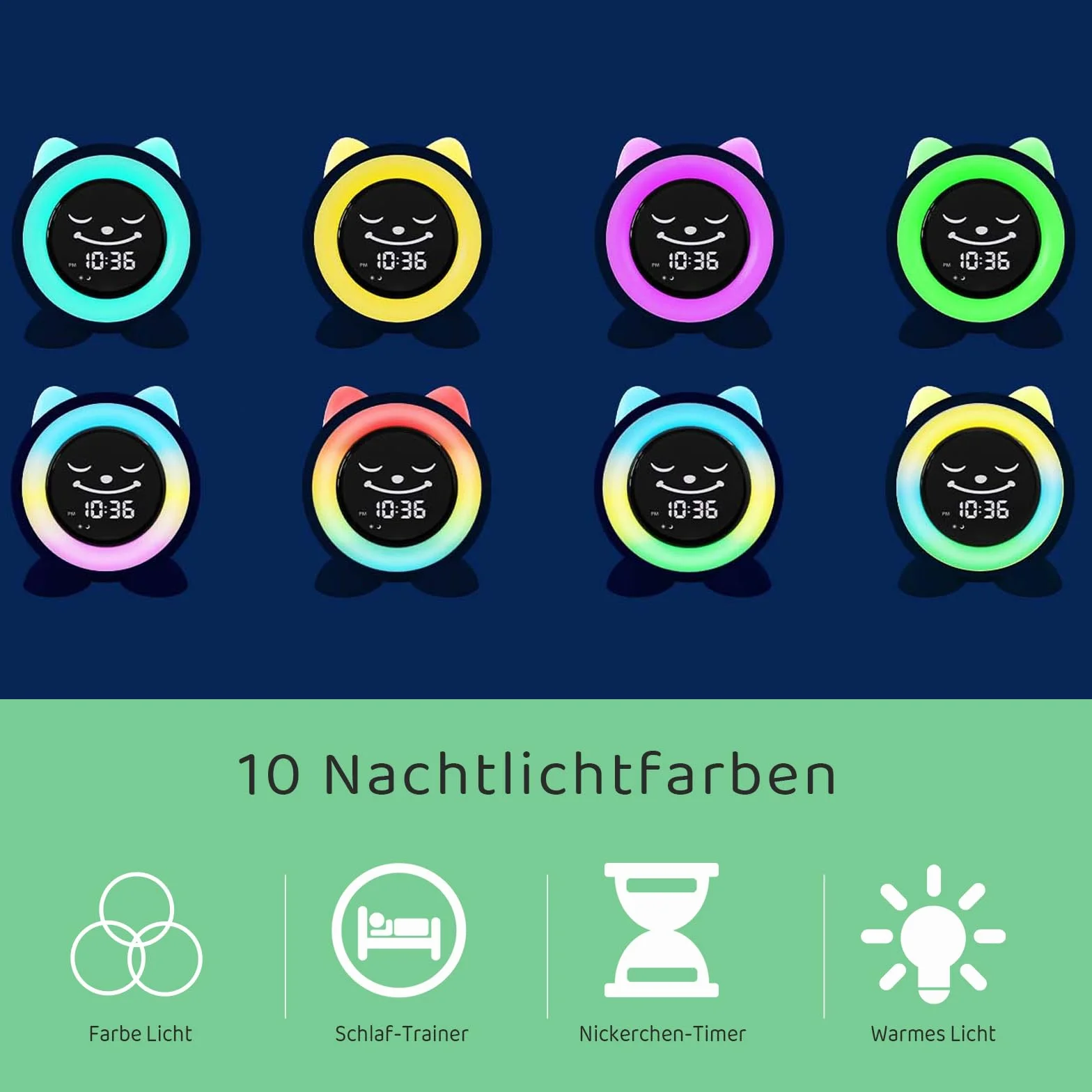 Wecker Kinder-Schlaftrainer Kinder Kinderwecker Digital Lichtwecker mit 11 Farben Nachtlicht | Timer | Snooze-Funktion | Geschenk für Mädchen und Jungen Katzenwecker