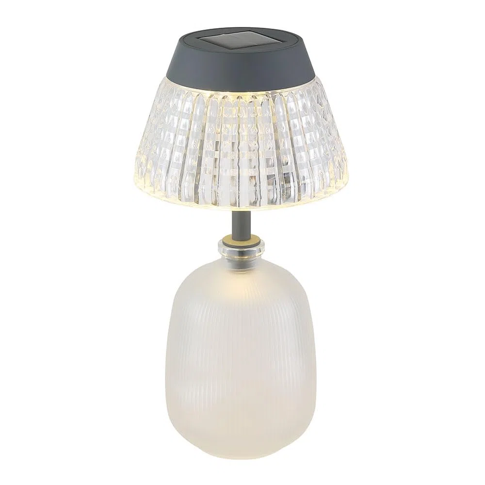 Solarlampe Tischleuchte Außenlampe klar Akku Glas LED Gartenlampe Balkonlampe, Acryl, Glas, LED 3000K warmweiß, DxH 13,5x27 cm, 2er Set