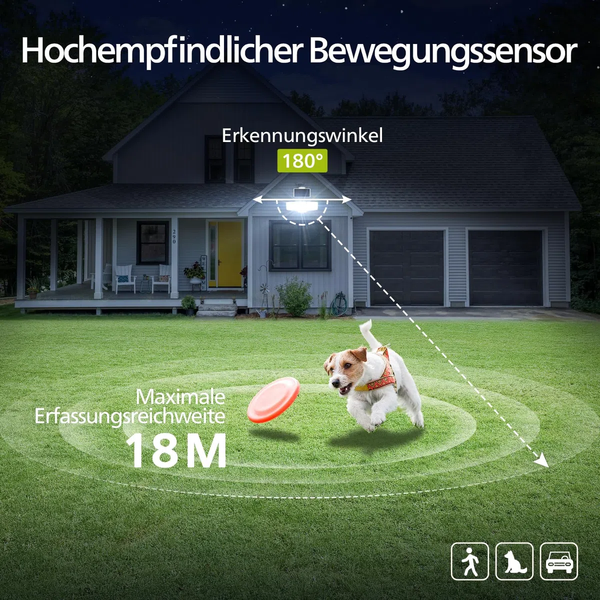 Philips 3600LM Solarlampen für Außen mit Bewegungsmelder, 5000K Wasserdichte Dimmbare LED, 3 Verstellbare Köpfe mit 5m Kabel, Separate Solarpanel mit 3 Modi Solar-Fluter für Hof, Garage