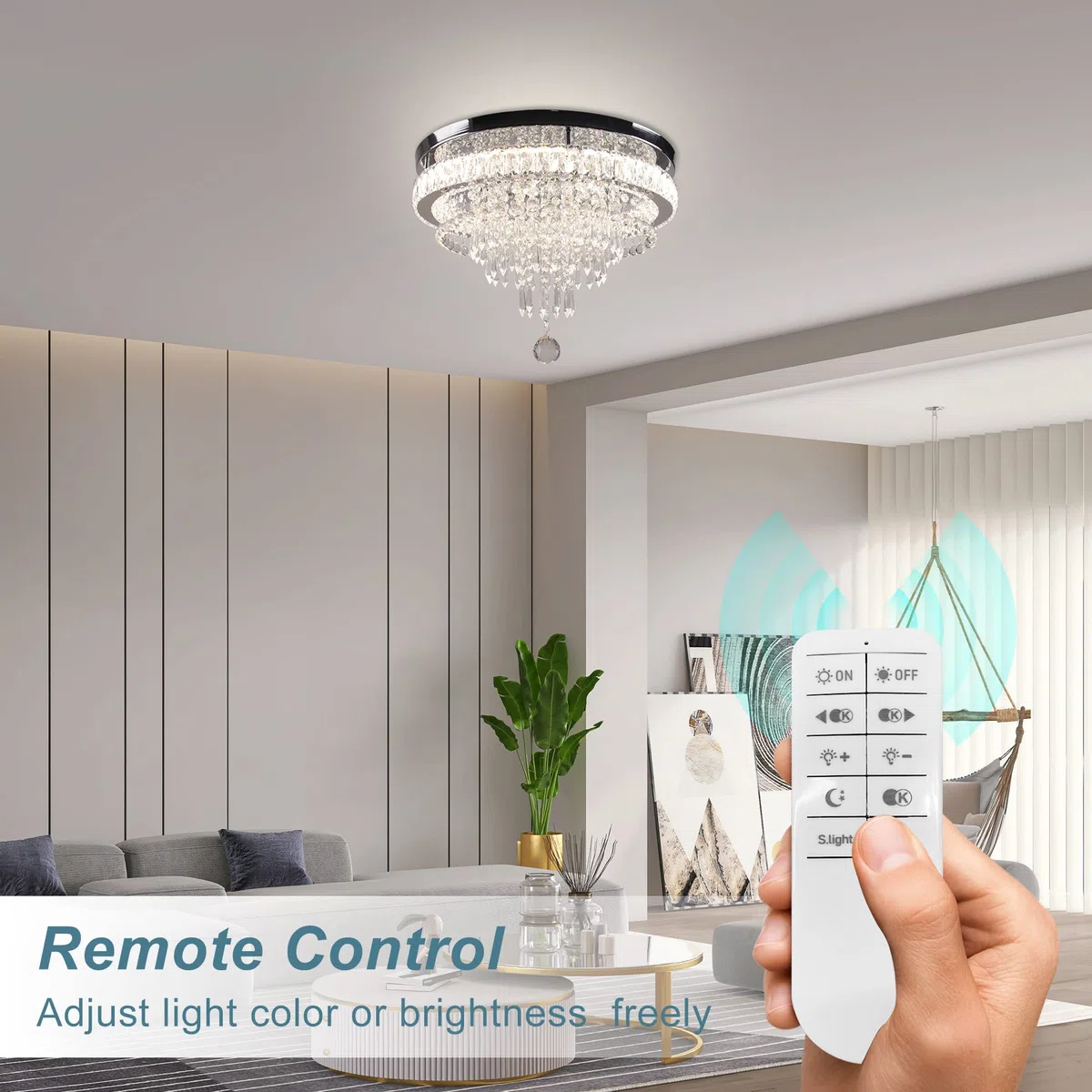 FRIXCHUR Kristall Deckenleuchte Crystal Kronleuchter LED Deckenlampe Dimmbar Modern Leuchter Wohnzimmerlampe Schlafzimmerlampe Lampe Elegant Chandelier Deckenlampe mit Fernbedienung