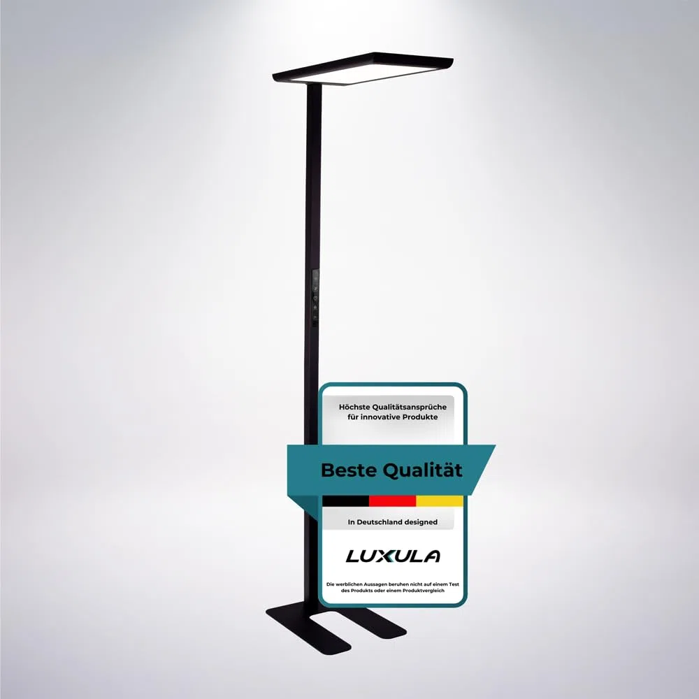 LUXULA Büro Stehlampe LED dimmbar Vollspektrum 4000K Neutralweiß 2x 50W 7000lm schwarz