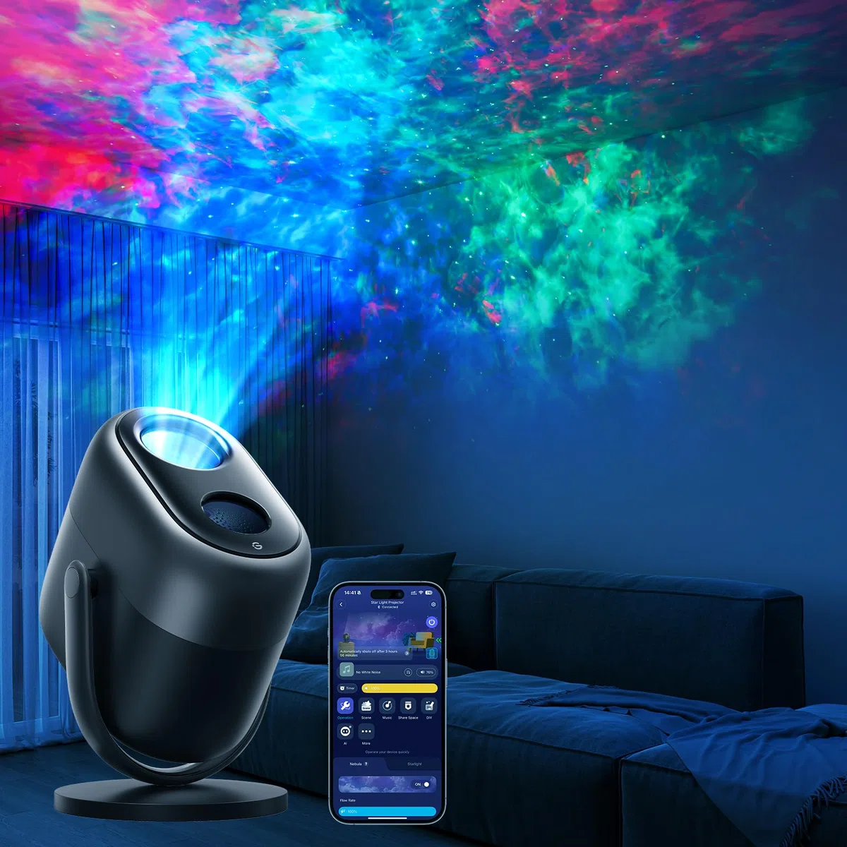 Govee Nebel Sternenhimmel Projektor LED, RGBW 7-Zonen, Matter & Alexa Kompatibel, Smart Timer