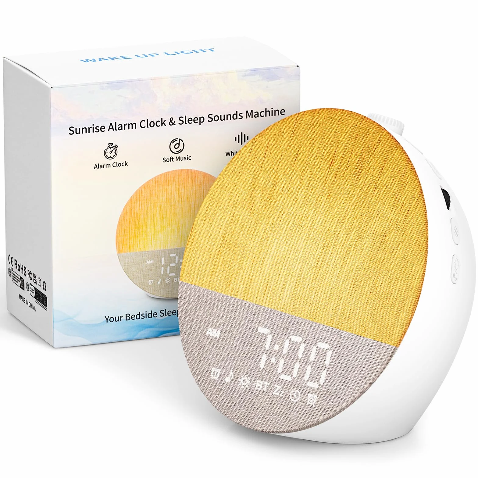 Tageslichtwecker, Lichtwecker Sonnenaufgang Wecker Doppel, Wake Up Light, Bluetooth Lautsprecher, White Noise Machine mit 30 Beruhigende Klänge, 20 Helligkeit,18 Farben Dimmbare Nachttischlampe