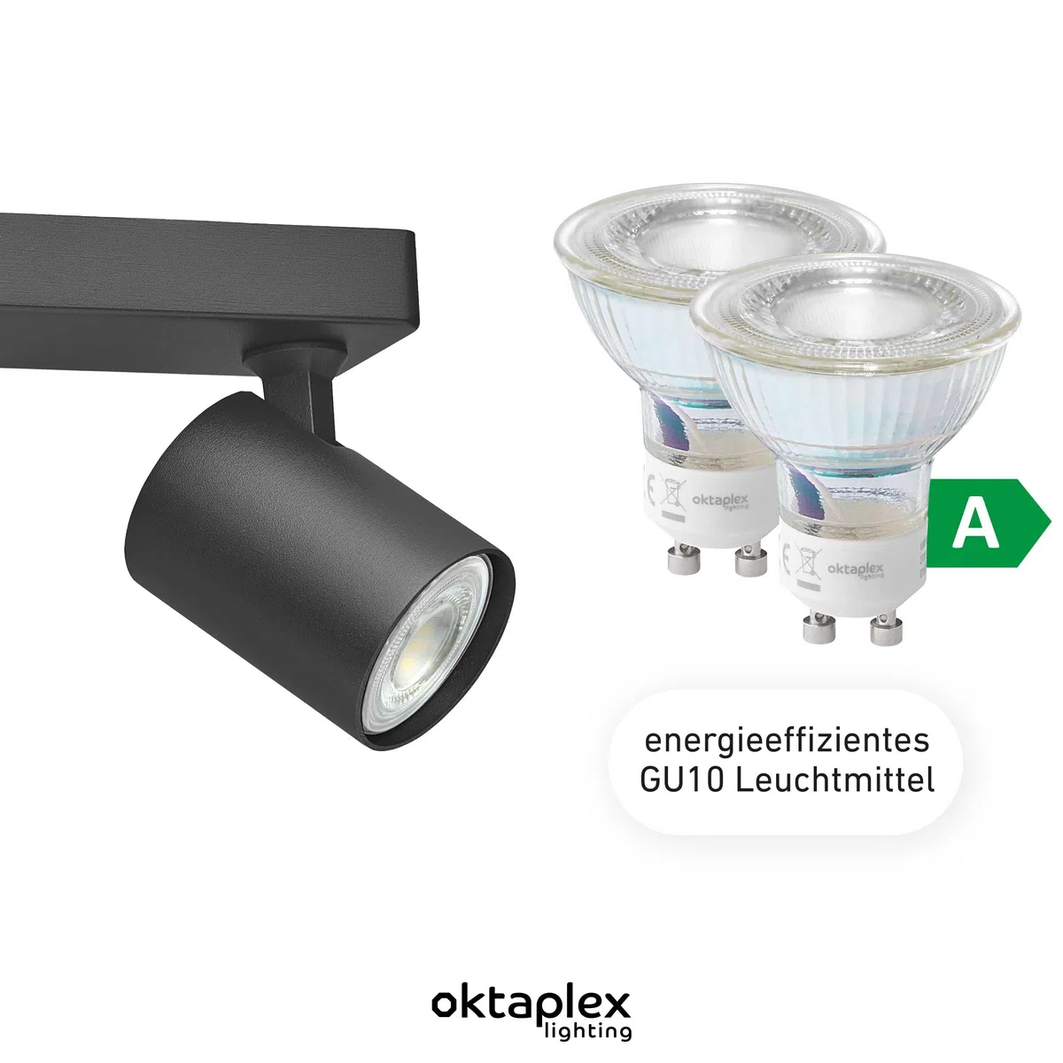 Oktaplex Bora Deckenstrahler Led 2-flammig schwarz inkl. Leuchtmittel | GU10 warmweiß 450lm 2,5W LED Strahler Deckenleuchte - Energieklasse A schwenkbar