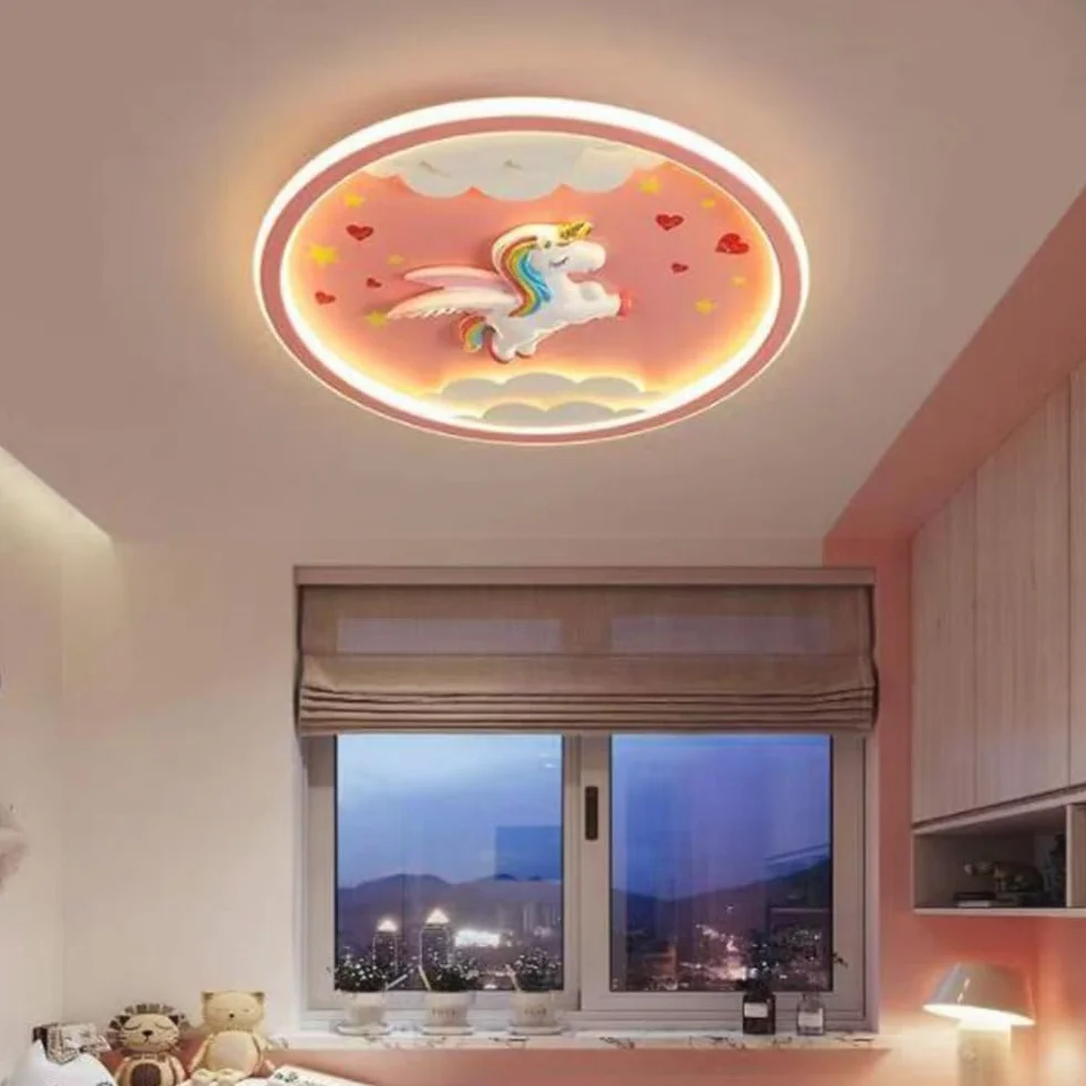 LED Moderne Deckenleuchte Einhorn Deckenlampe Rosa Kreative Kinderlampe Mädchen Schlafzimmer Lampe 56W Dimmbar Acryl Kinderzimmer Kindergarten Babyzimmer Wohnzimmer Esszimmer Innenbeleuchtung,50cm