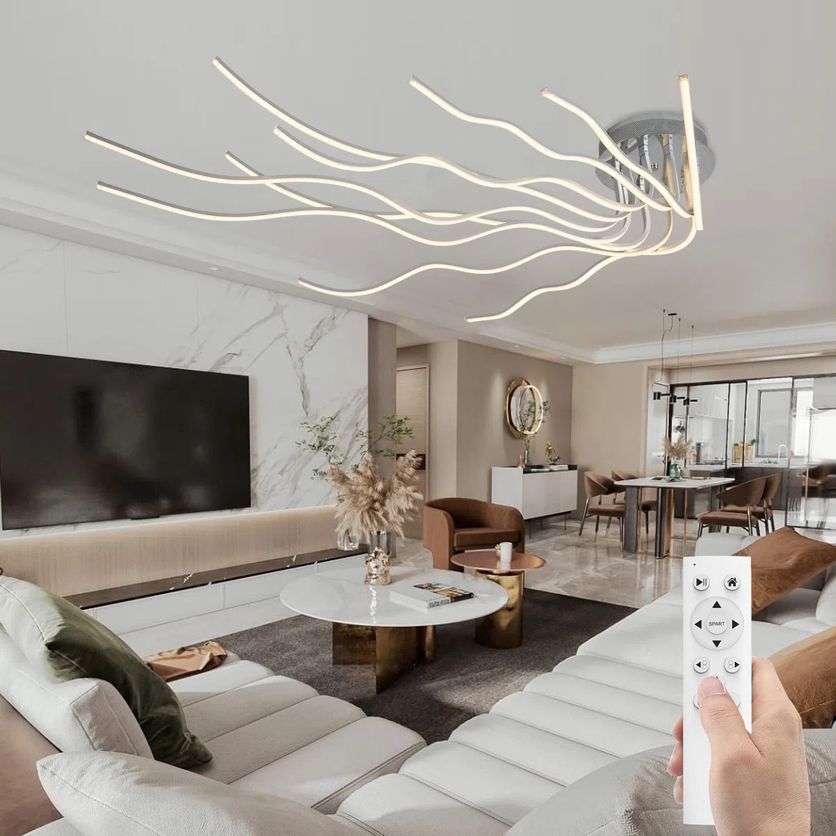 LED Modern Deckenleuchte LED Wohnzimmerlampe Deckenleuchten Dimmbar mit Fernbedienung 10-Flammige Schlafzimmerlampe Aluminium Kronleuchter