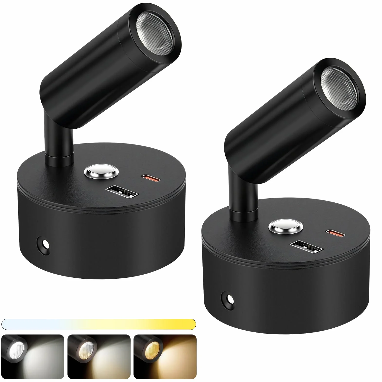 12V LED Leselampe Wohnmobil, 2 Stück Wohnmobil, Wandleuchte Bettlampe mit Schalter Touch Dimmbar, 3 Farbtemperatur Modi mit Ladefunktion USB A+C-Anschlüssen für Auto Wohnwagen Innenbeleuchtung