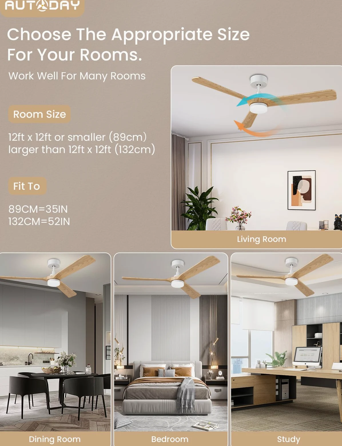 Holz Deckenventilator mit Beleuchtung leiser Gleichstrommotor 132 cm deckenventilator outdoor 3 hölzern flügel dimmbarem LED 24W fernbedienung mit Memory-Funktion 6 Geschwindigkeiten Timer