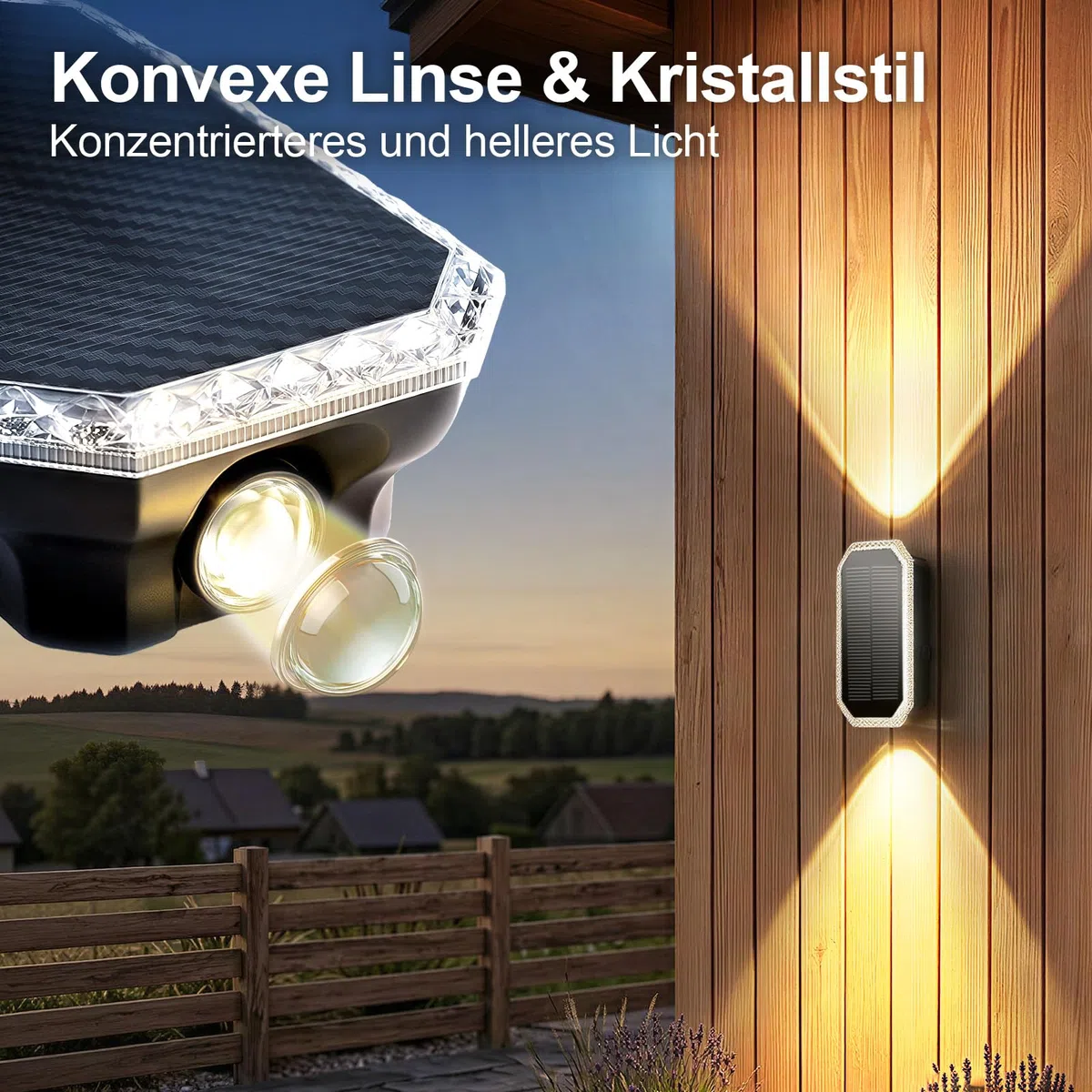 Solarlampen für Außen, Solar Wandleuchte Aussen Up and Down, Solarleuchten für Außen Wand Zaun Garten Winterfest IP65 Wasserdicht, 3 Lichtfarben Warmweiß Kaltweiß, 3000K/4000K/6500K, 4 Stück