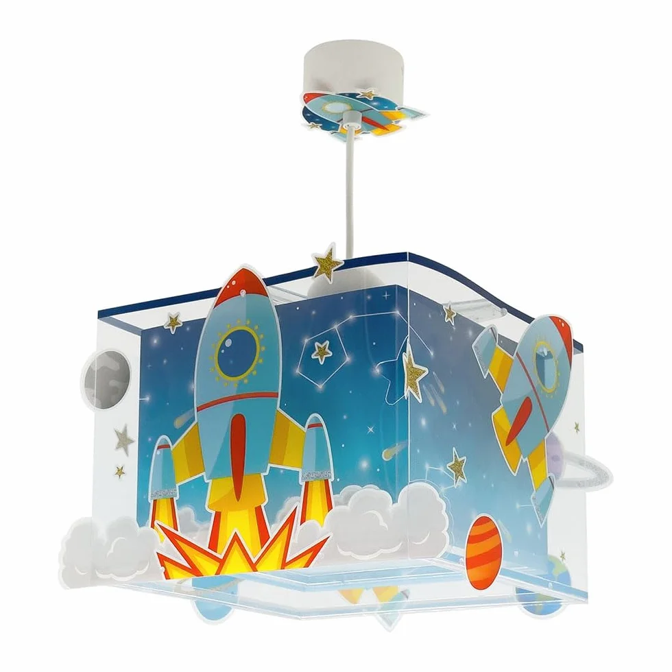 Dalber Lampe kinderzimmer, kinderlampe Pendelleuchte Hängelampe, Deckenleuchte Kinder, Deckenlampe kinderzimmer Rocket Raum Rakete Sonnensystem, 63352, E27, Blau