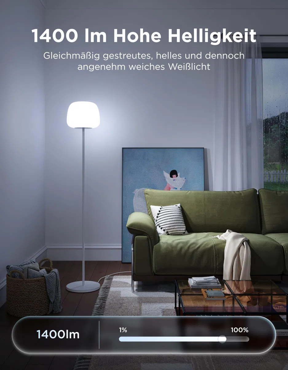 Govee LED Stehlampe RGBICWW 160cm Dimmbar 1000K-10000K 1400lm Matter Alexa Kompatibel Weiß Silikonkopf