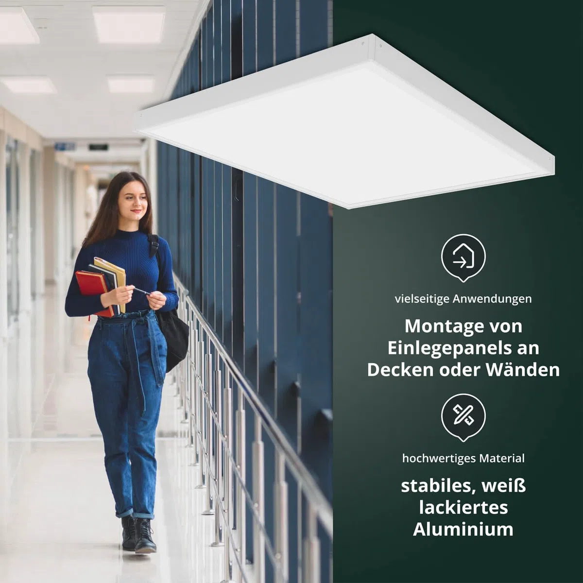 Aluminium Rahmen 62,5x62,5cm weiß für LED Panel 62x62cm Rasterleuchte Deckenleuchte 628x628x43mm