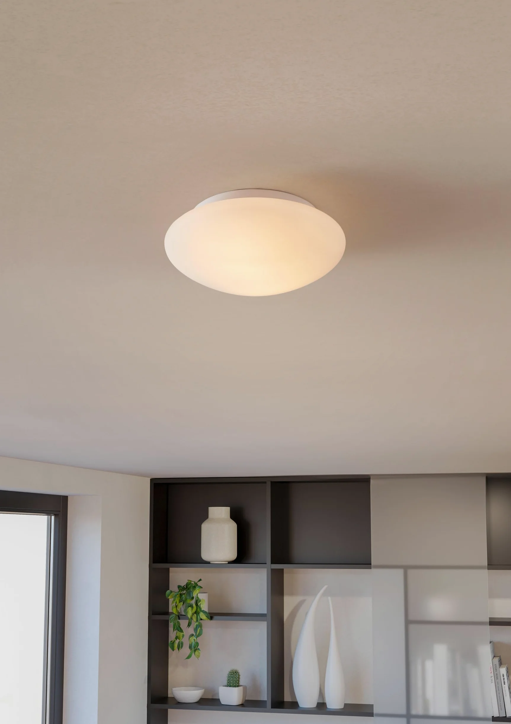 EGLO Deckenlampe Ella, Ø 35 cm, 2 flammige Wandlampe, Deckenleuchte aus Stahl und Glas in Weiß, Opal matt, Wohnzimmerlampe, Küchenlampe, Bürolampe, Flurlampe Decke, E27 Fassung