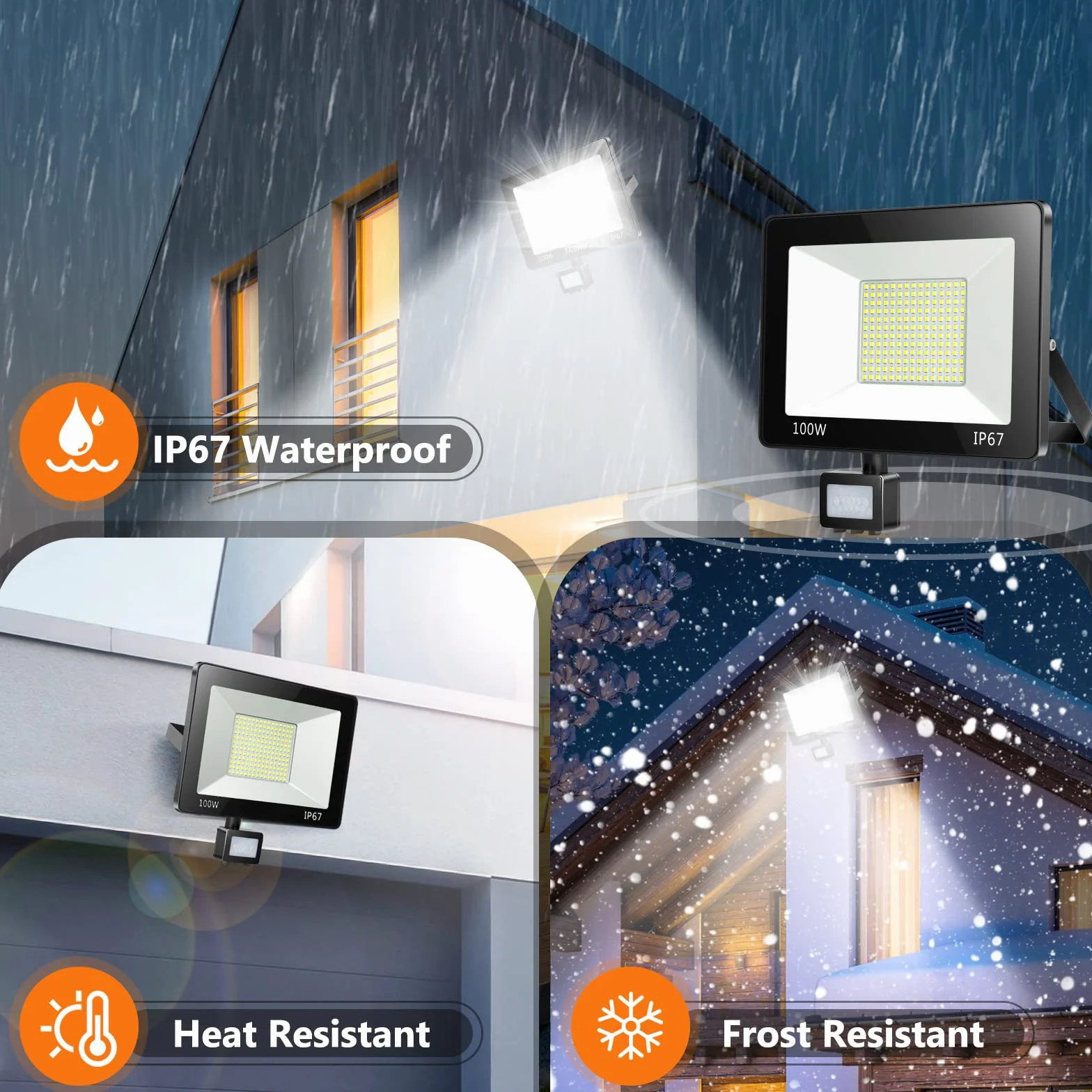 YIQIBRO LED Strahler mit Bewegungsmelder Außen 100W, 10000LM LED Fluter mit Bewegungsmelder Außen,6500K Kaltweiß Außenlampe Außenstrahler, IP67 Wasserdichte Scheiwerfer Außen für Lager Garten Garage
