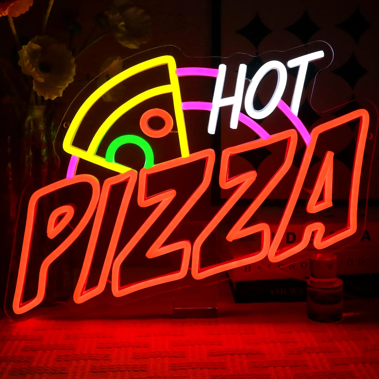 Pizza Neon Schild Lebensmittel Led Neonschild Wand Pizzerien Neon Sign USB Led Schild für Pizzeria Lebensmittel-LKWs Geschäft Küche Bar Restaurant Zuhause Party Fenster Dekoration