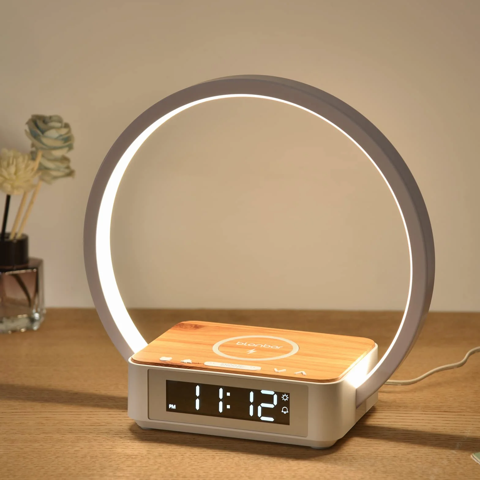 blonbar LED Nachttischlampe mit Ladefunktion, 10W Wireless Charger & 3 Stufige Helligkeit Tischleuchte, Wake Up Licht Wecker Touch Control Dimmbar für Schlafzimmer Wohnzimmer