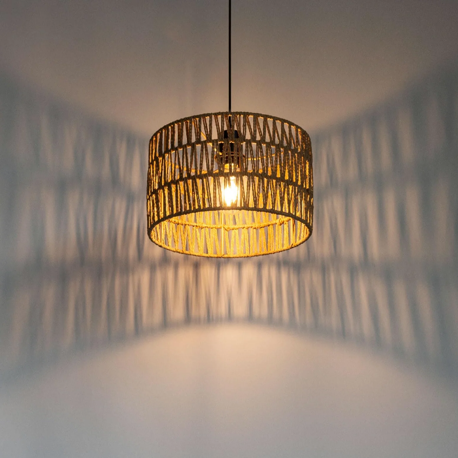 Lampenschirm hängelampe schirm Boho Rattan-Lampenschirm - ein Must-have für alle, die ihren eigenen Stil lieben kreativer (braun, 30Da. x 18H cm)