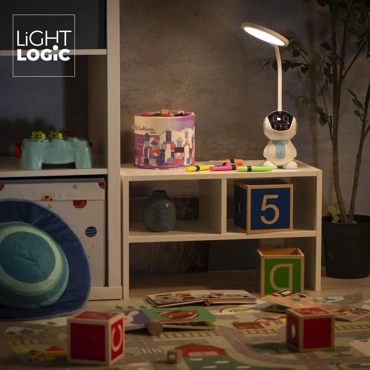 Schreibtischlampe LED für Büro und Zuhause – Dimmbar Touch Tischlampe mit Nachtmodus-Funktion - 10W Bürolampe für Kinderzimmer, Schreibtischleuchte Bunter Roboter