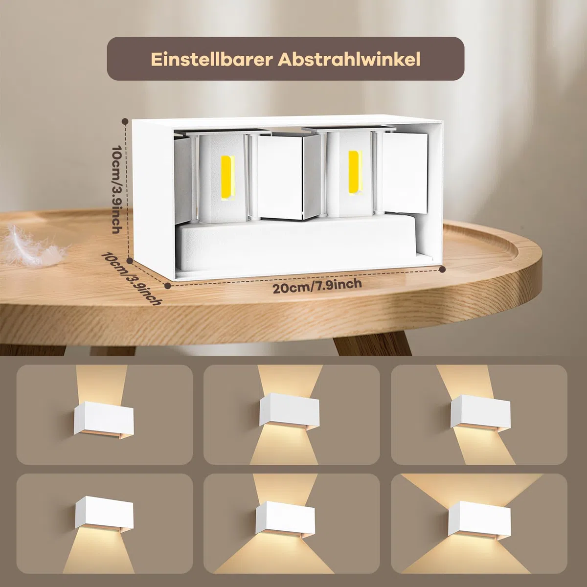 vatato LED Wandleuchte 24W, 3000K Außenlampe Außenleuchte Warmweiß, IP65 Innen/Aussen Aluminium Wandlampe, Außenwandleuchte Mit Einstellbar Abstrahlwinkel (Weiß)