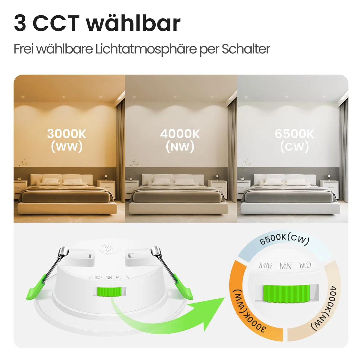 ALUSSO 12 Stück Einbaustrahler Led 68mm,4W LED Einbaustrahler Dimmbar AC 220-240V,Warmweiß 3000K Neutralweiß 4000K Kaltweiß 6500K IP44 Deckenspots für Badezimmer Küche Wohnzimmer,Weiß
