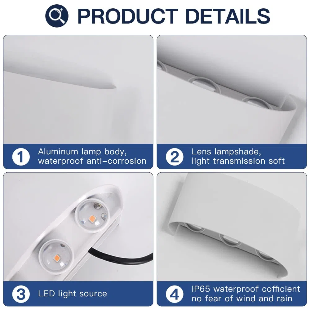 SYZM light 2 Stücke Wandleuchte Aussen/Innen LED Wandlampe Außen 12W 1200LM Wandbeleuchtung Up and Downlight IP65 Wasserdichte moderne Aluminium Scheinwerfer Wandleuchten(weißes 3000K warmes Licht)