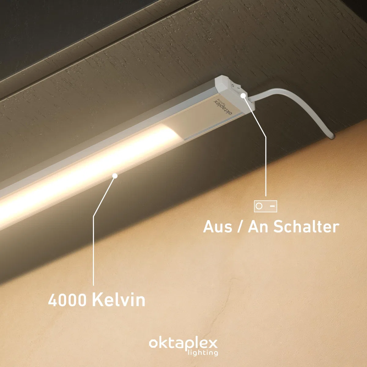 Oktaplex Riva LED Unterbauleuchte Küche flach 90cm neutralweiß | 1150lm 15W 230V mit Schalter Unterschrankleuchte silber Küchenlicht