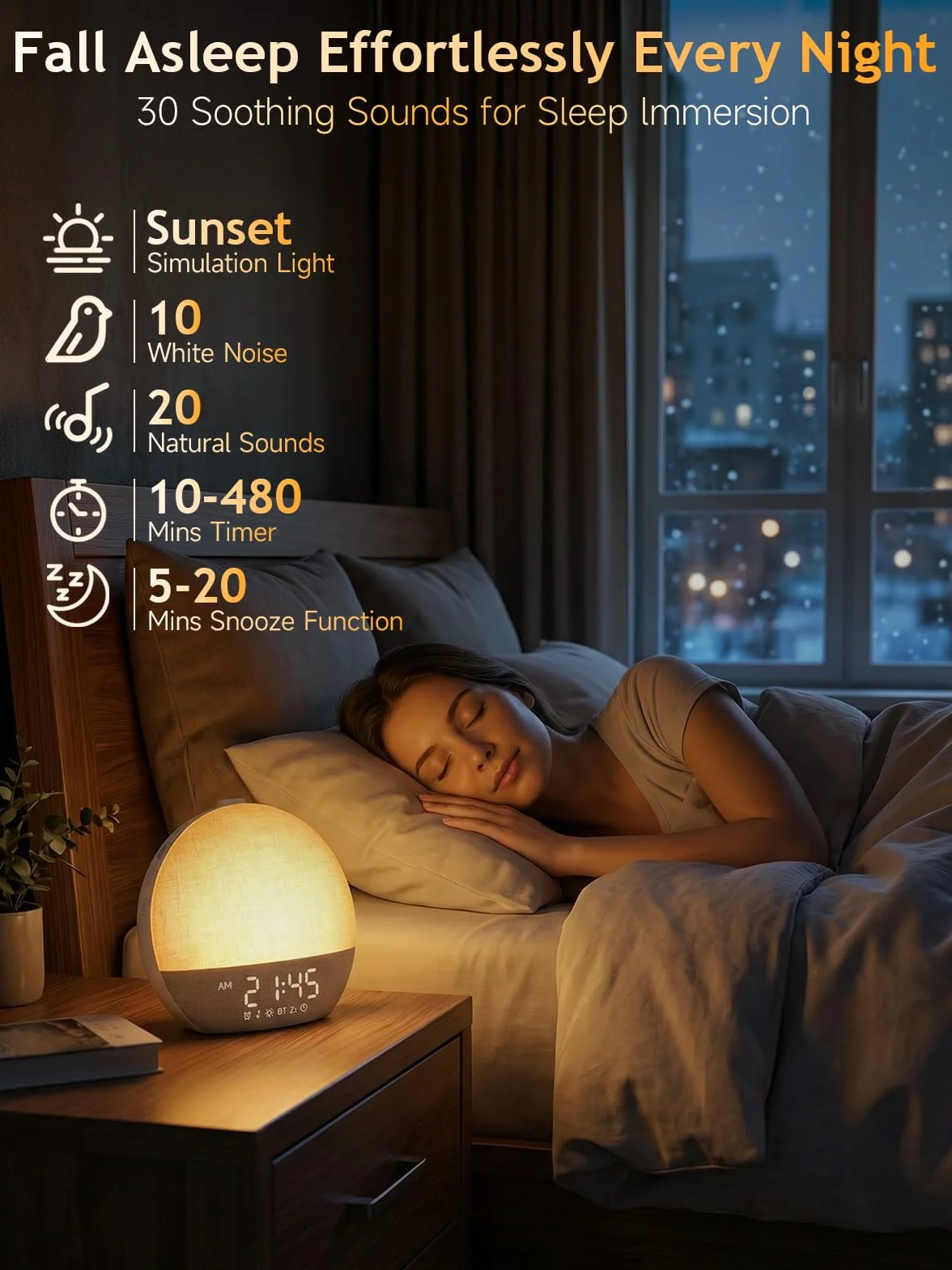 Tageslichtwecker Lichtwecker Sonnenaufgang Wecker mit Wake Up Light|Weißes Rauschen,Wecker mit 30 Beruhigende Klänge & Schlaf timer,Dimmbare 17 RGB Nachtlicht 20 Helligkeitsstufen für Frauen Männer