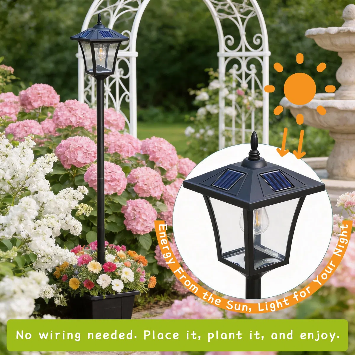 Solarlaterne für außen mit Blumentopf, 150cm Solarlampen für außen, Warmgelb LED, Wasserfest, Solarlampenpfostenlicht Gartenlaterne, Außenbereich Windlicht für Garten Balkon