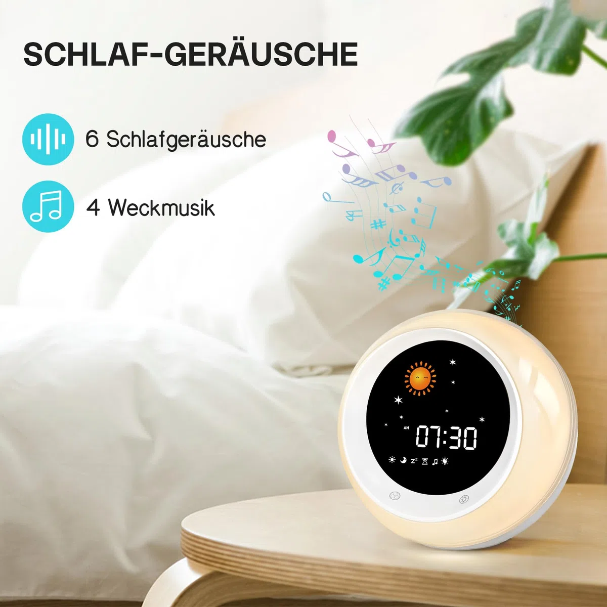 Kinderwecker, Schlaftrainer Kinder mit 9 Nachtlichtern, Soundmaschine, Snooze und Timer, Digitaler Wecker Kinder für Jungen und Mädchen