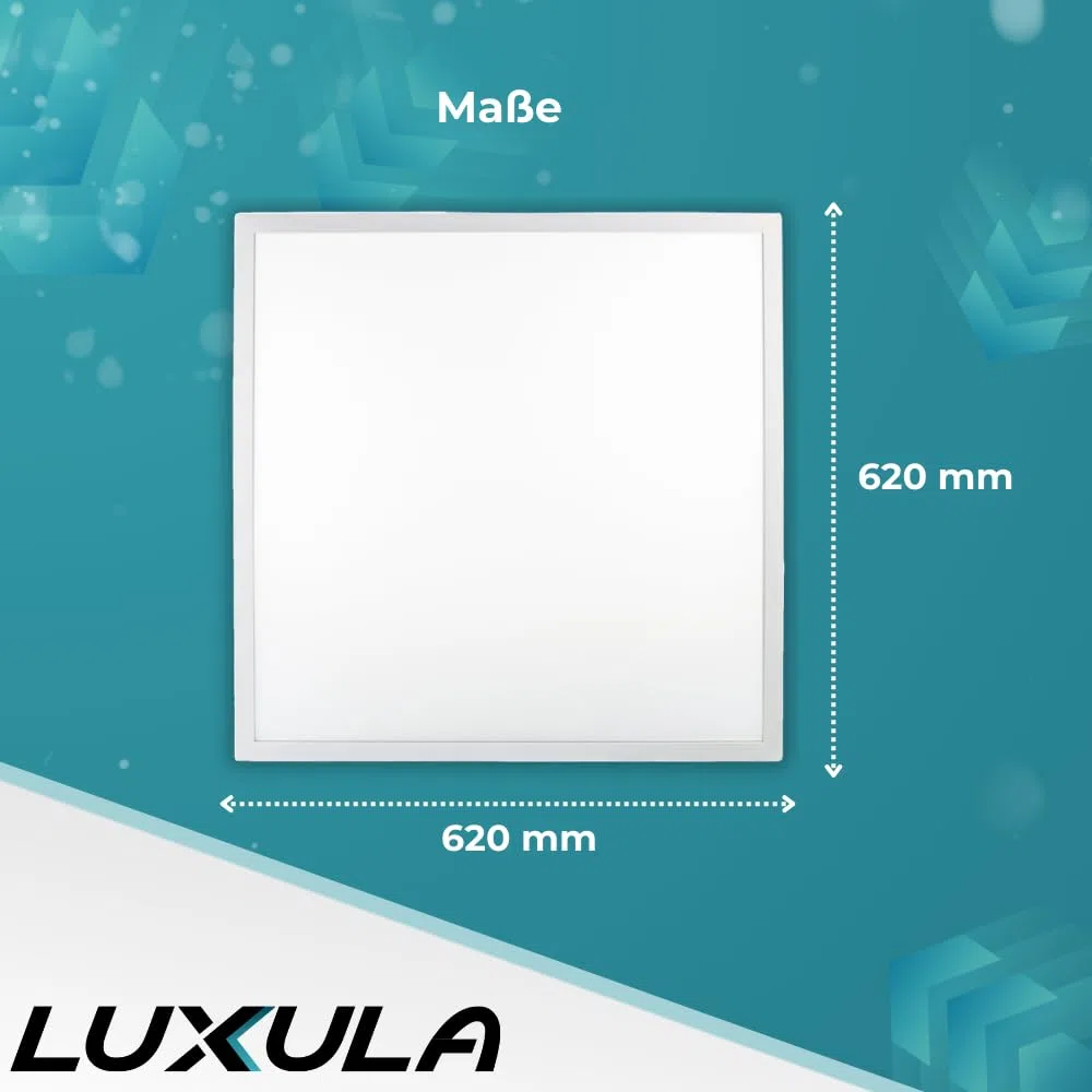 LUXULA LED Panel 62x62cm 36W 3600lm 4000K Neutralweiß Rasterleuchte mit Netzteil 230V flimmerfrei Deckenleuchte