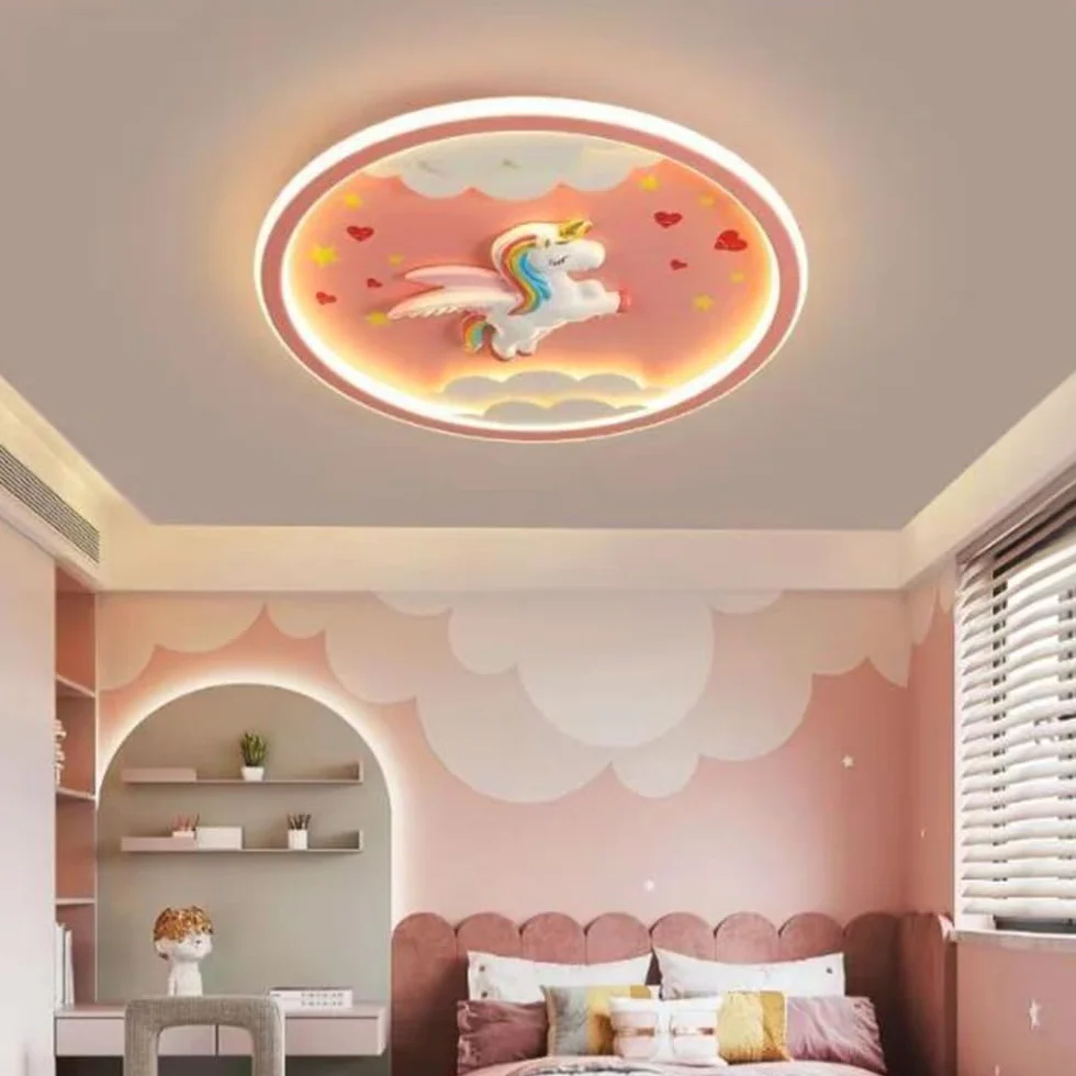 LED Moderne Deckenleuchte Einhorn Deckenlampe Rosa Kreative Kinderlampe Mädchen Schlafzimmer Lampe 56W Dimmbar Acryl Kinderzimmer Kindergarten Babyzimmer Wohnzimmer Esszimmer Innenbeleuchtung,50cm